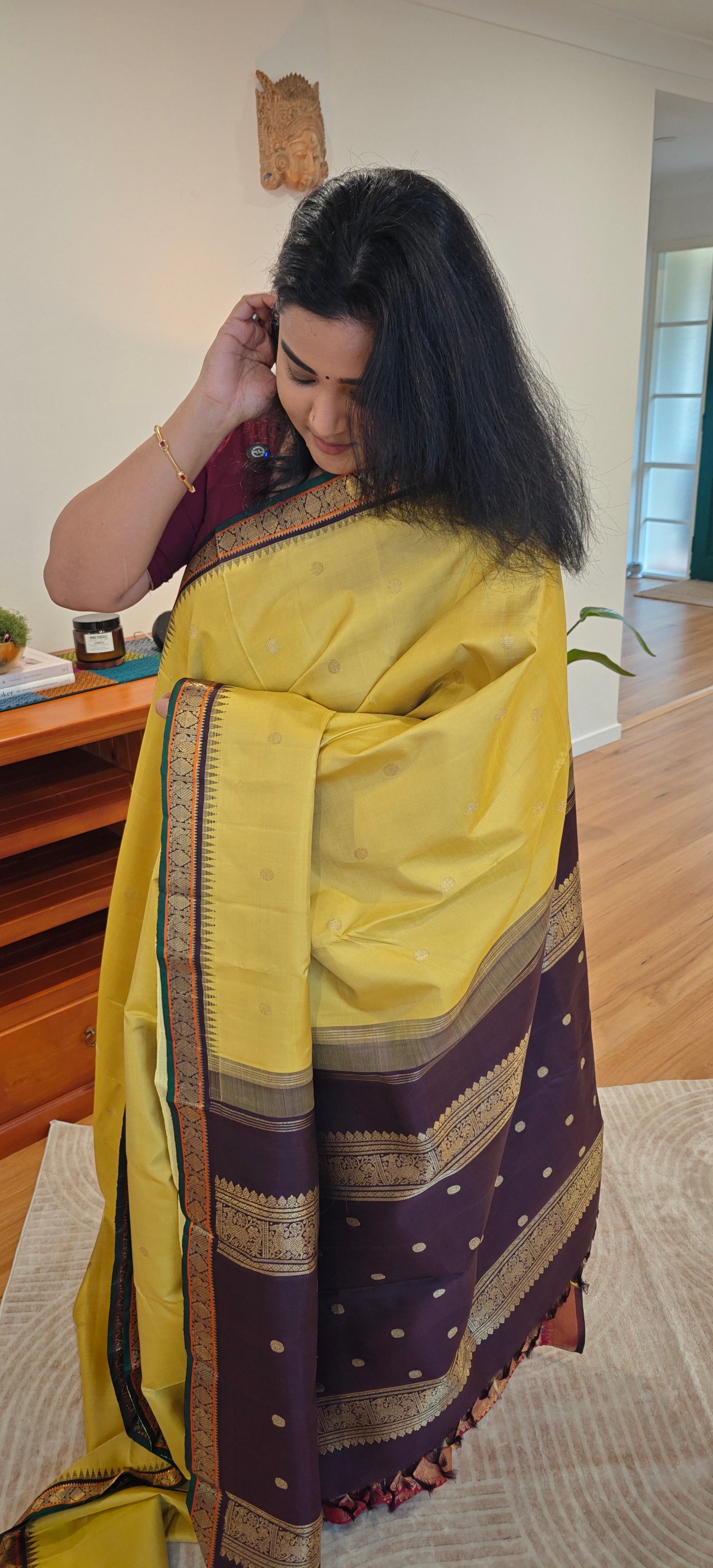 Sampangi and coffee Brown kanjivaram silk sari