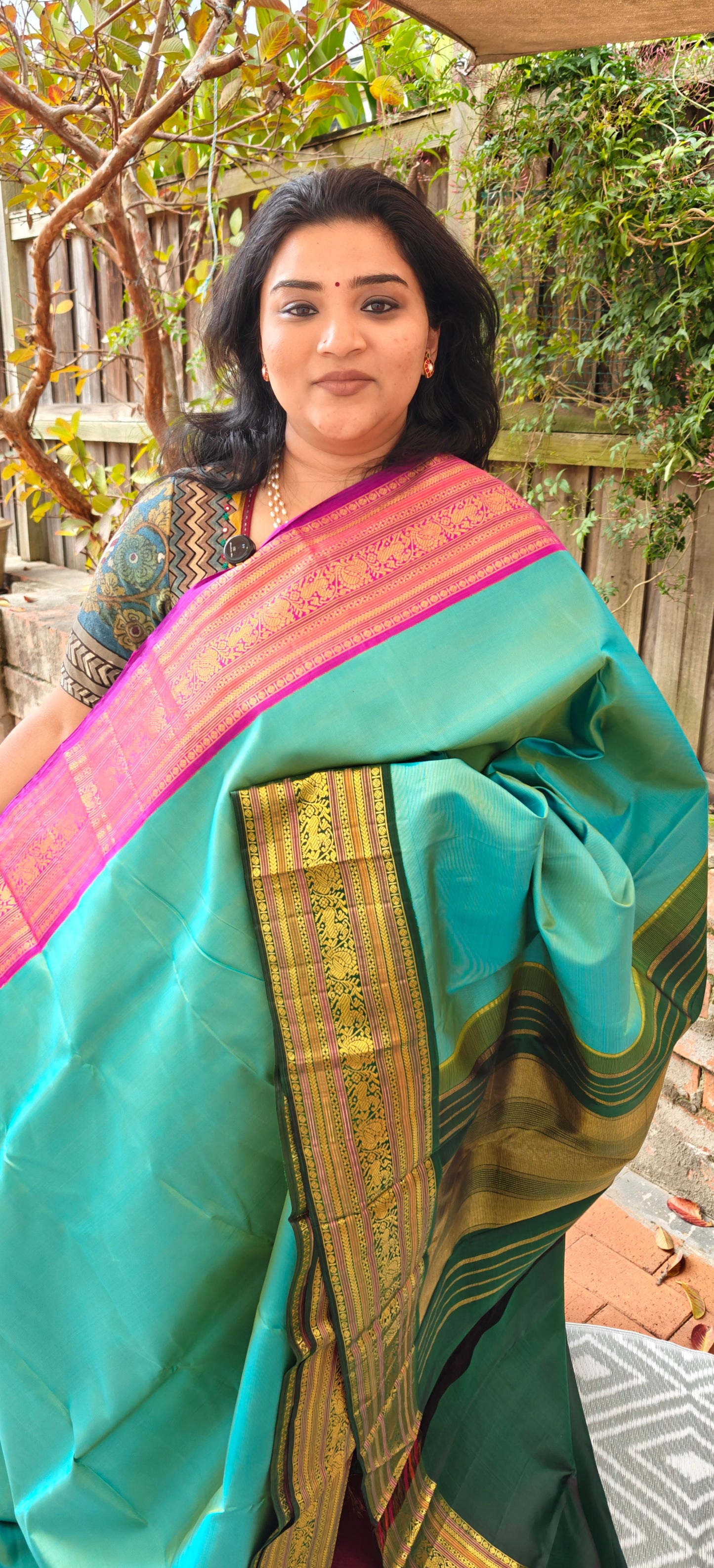 Ice Blue Ganga Jamuna korvai -Kanjivaram Silk Saree