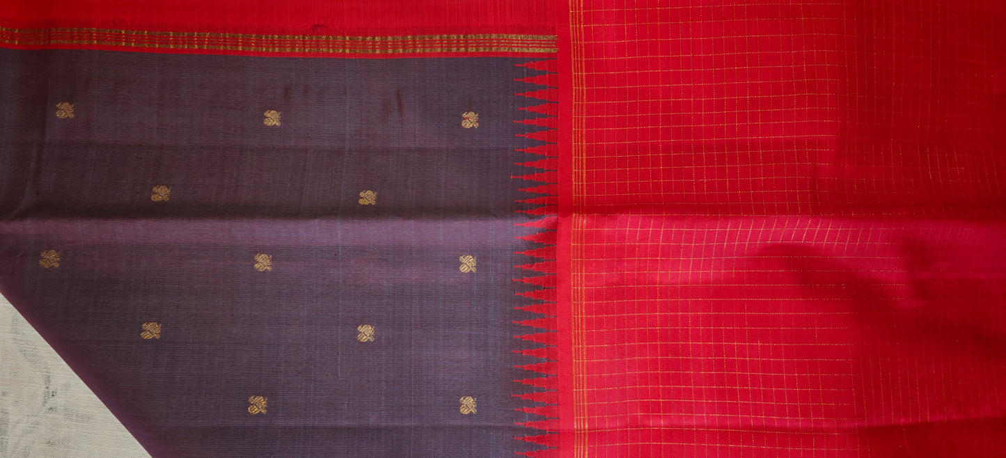Grey and Red Mubbagam kanjivaram
