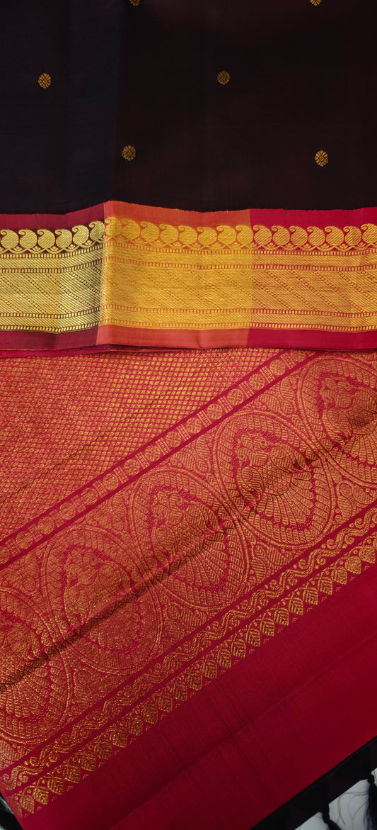 Coffee brown and Maroon  Handwoven Kanjivaram Silk Sari
