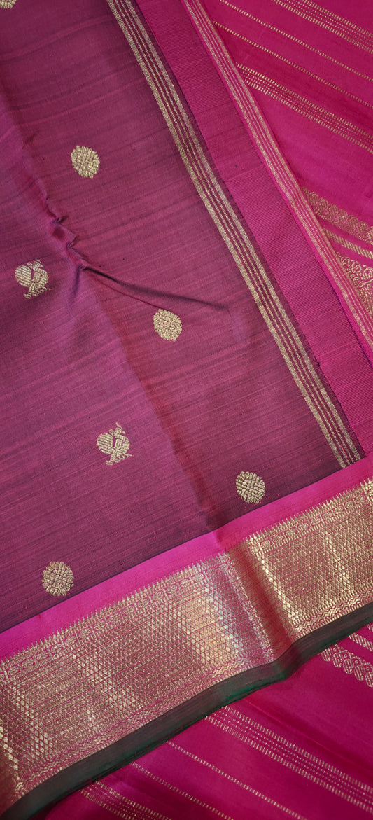Wine and Rani Pink Handwoven Kanjivaram