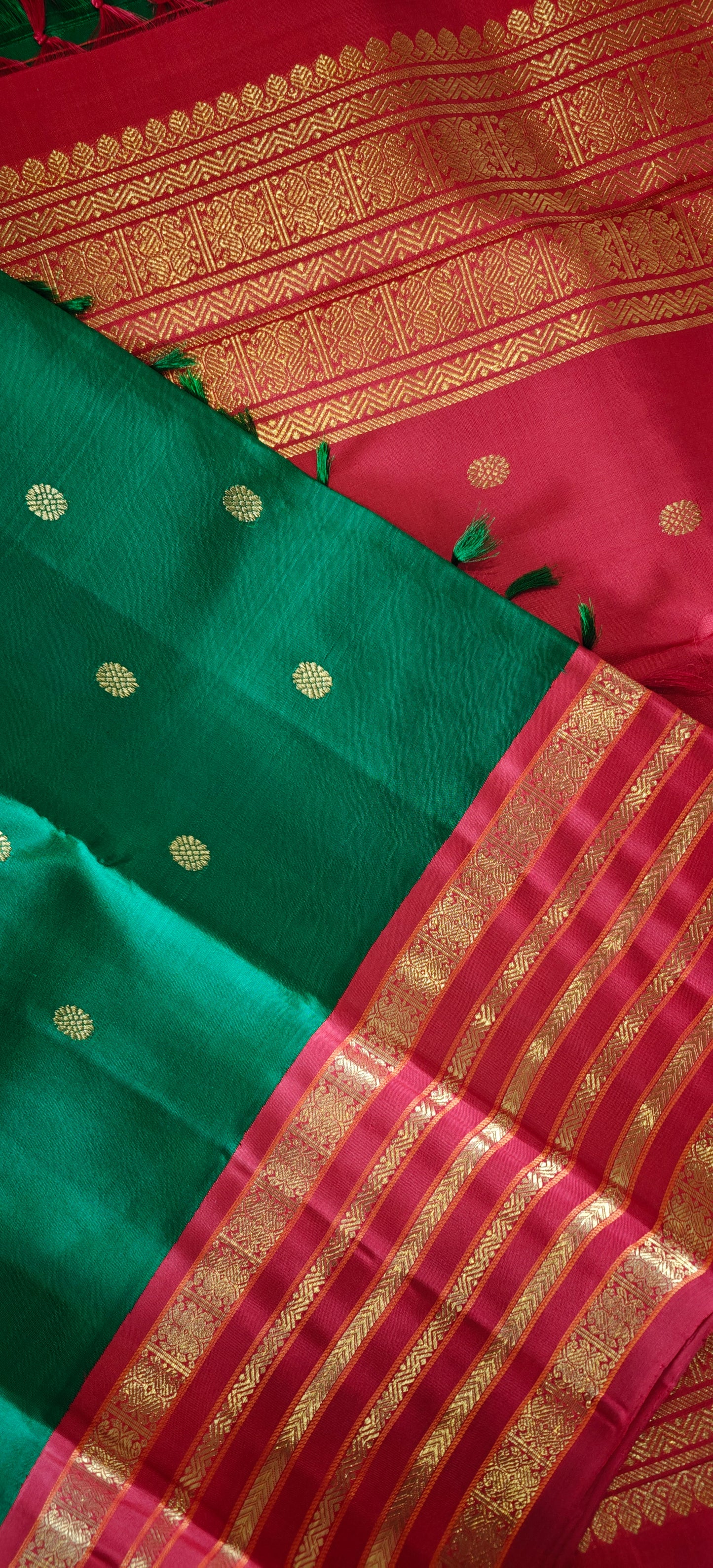 Emerald green and red Kanjivaram silk saree