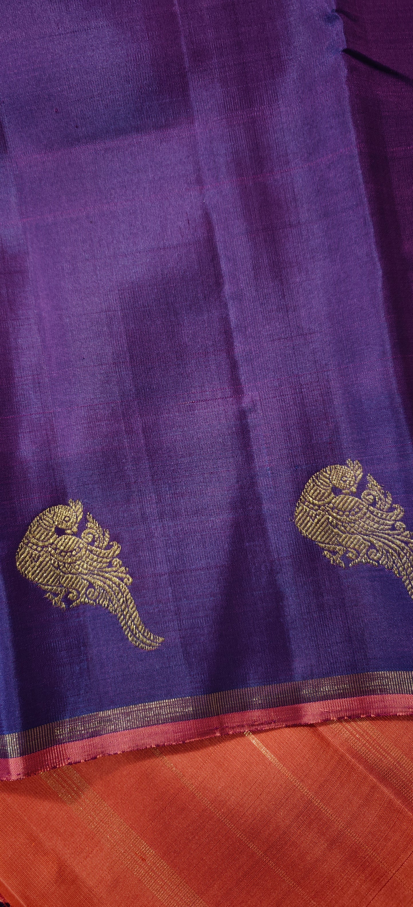 Purple and Peachy pink borderless kanjivaram silk saree