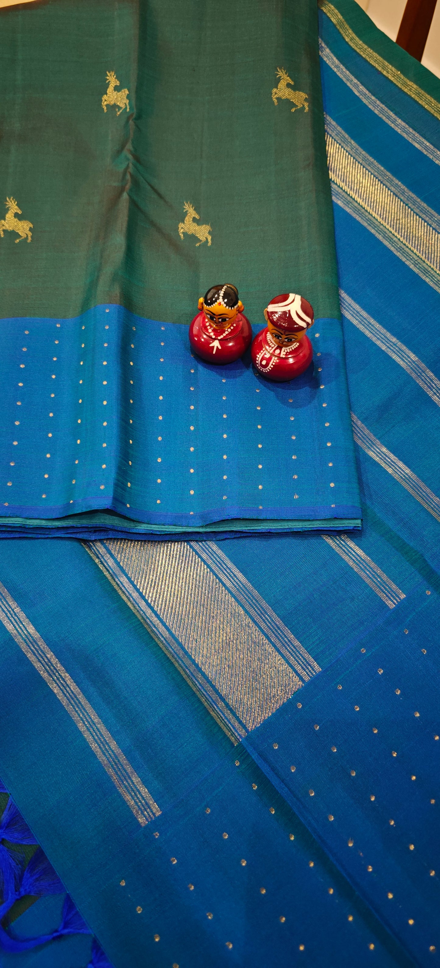 Jade Green and Blue Handwoven Kanjivaram