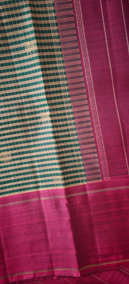 Green and Maroon Line Kanjivaram silk saree