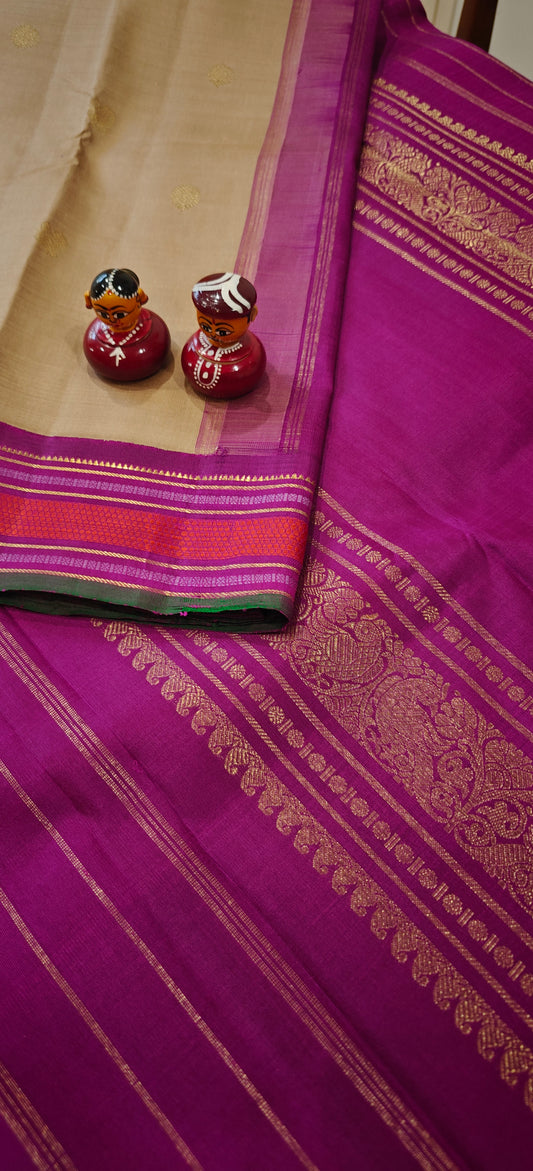 Sandal and Violet Handwoven Kanjivaram