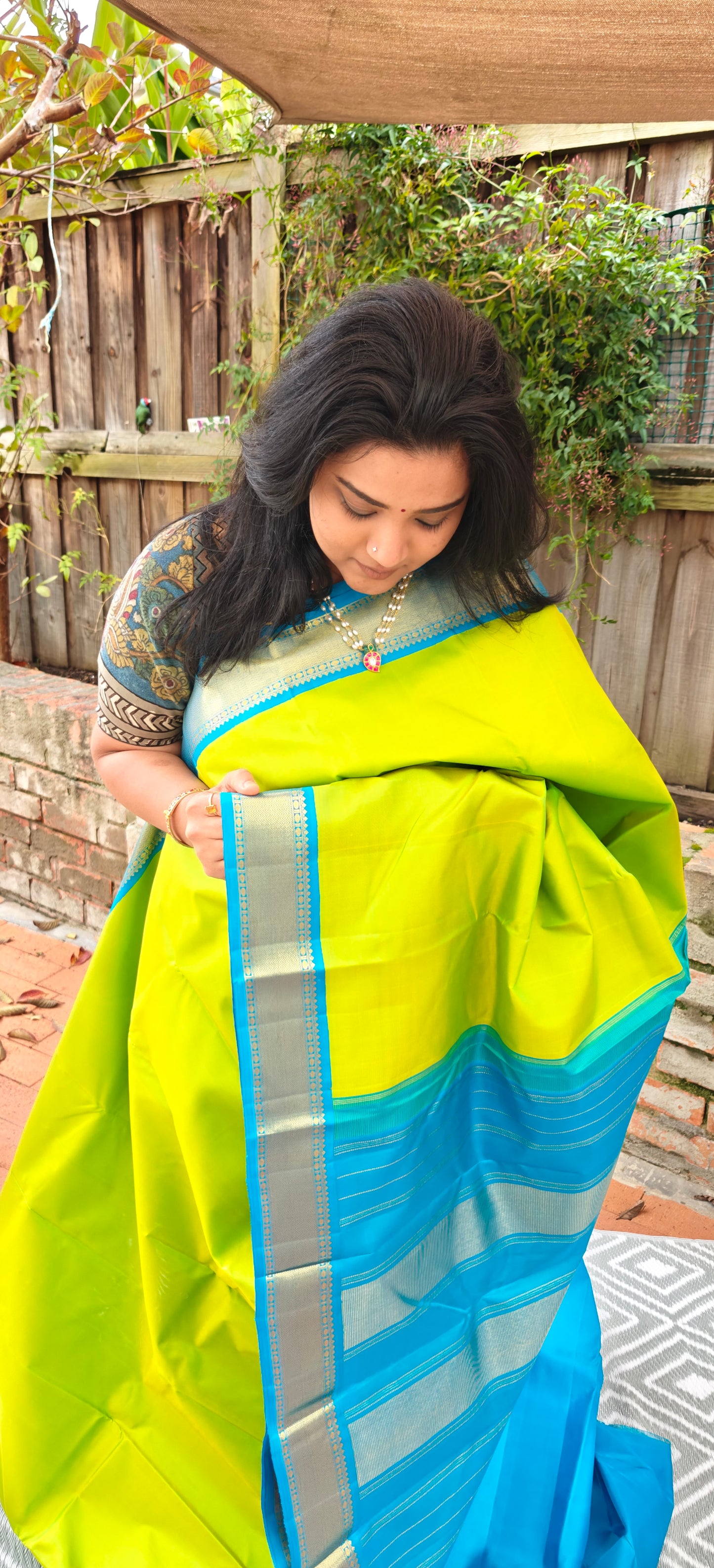 Parrot Green and Blue korvai -Kanjivaram Silk Saree