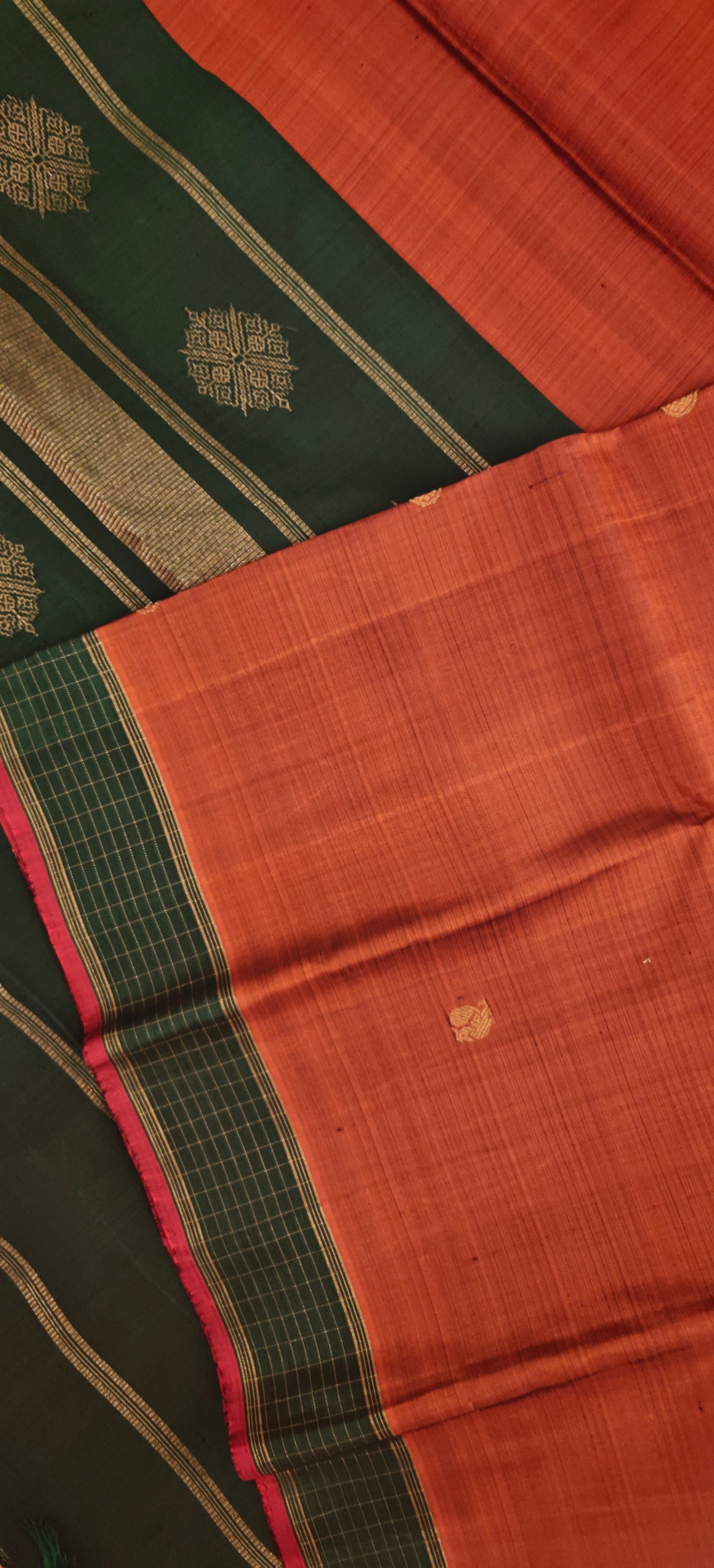 Rust and green kanjivaram silk saree