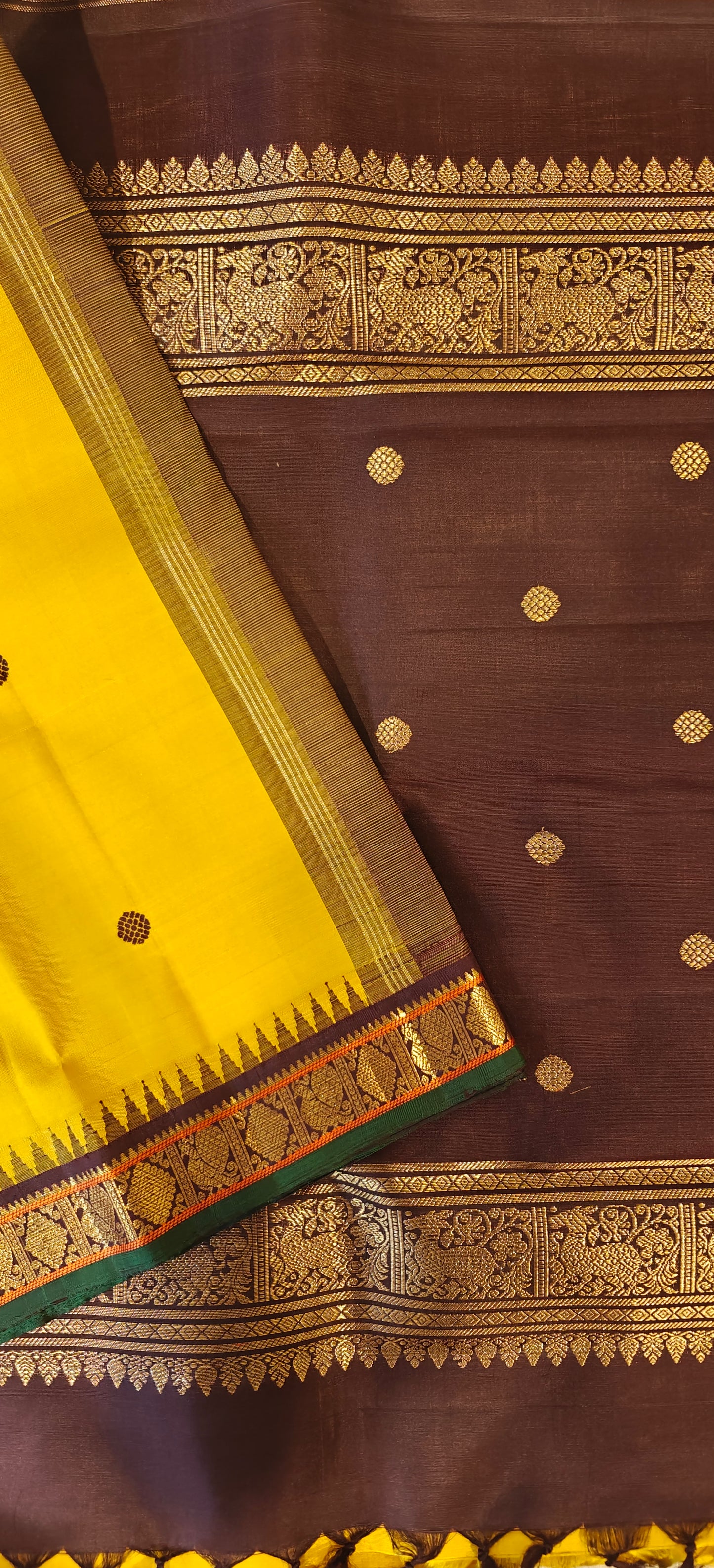 Sampangi and coffee Brown kanjivaram silk sari