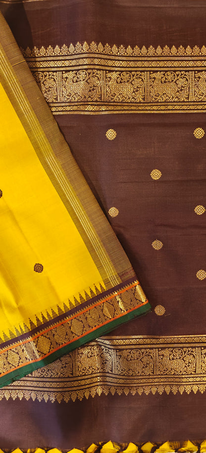 Sampangi and coffee Brown kanjivaram silk sari