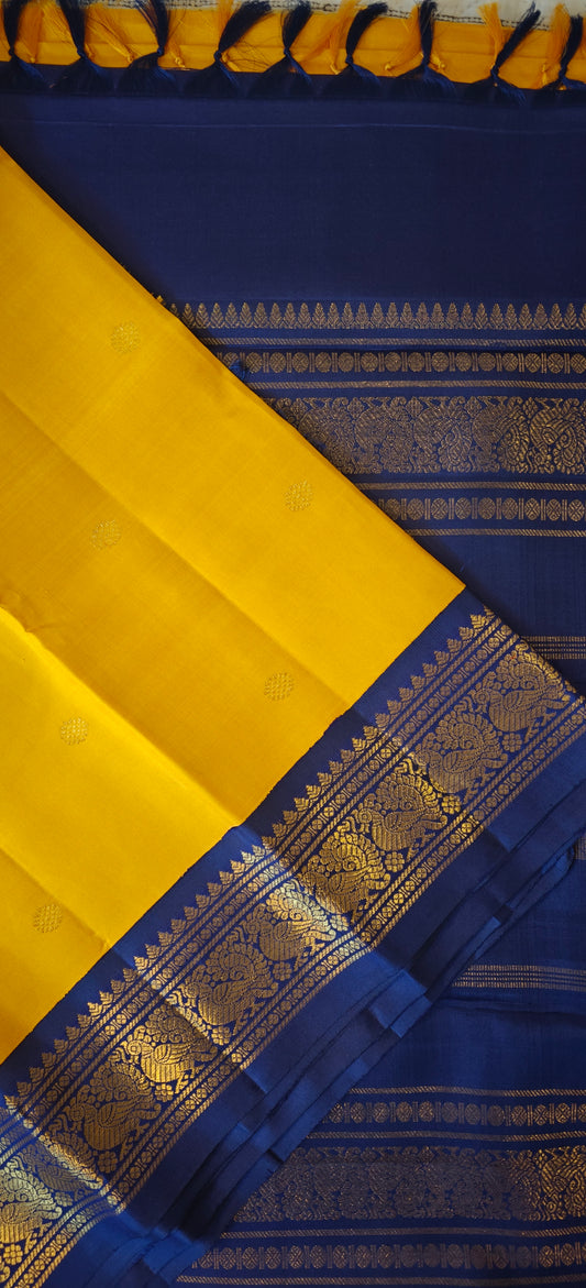 Yellow and Blue Kanjivaram silk saree