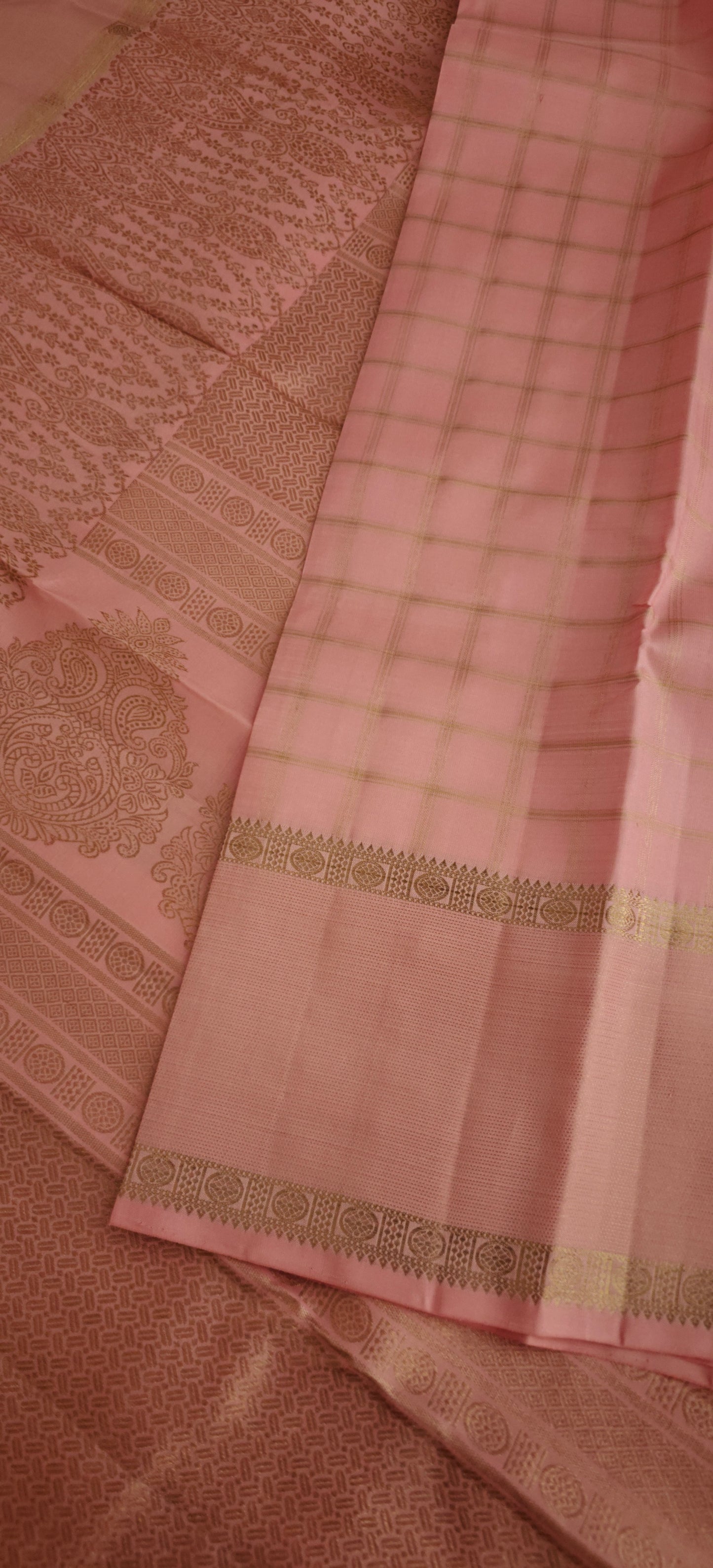 Pastel pink pure zari kanjivaram