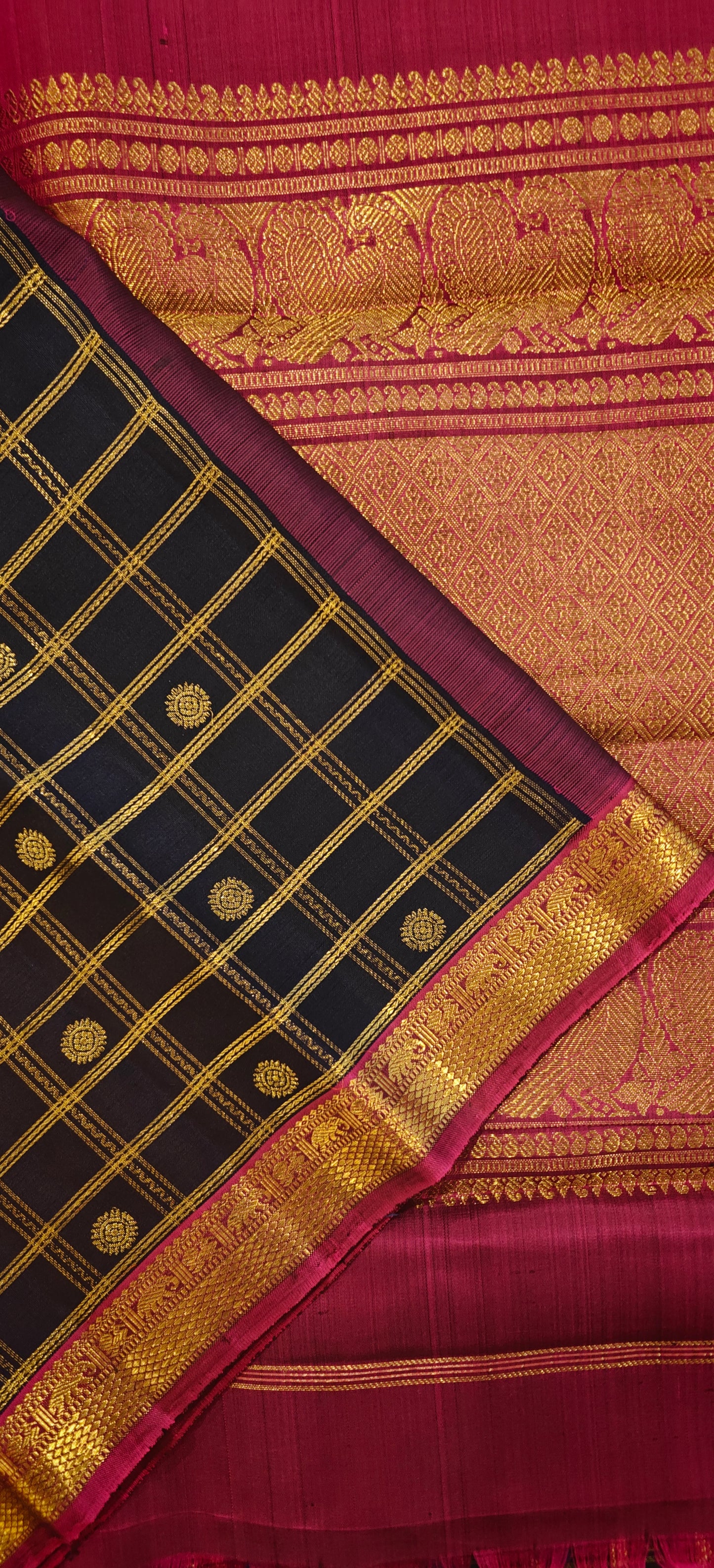 Navy blue with Magenta kanjivaram silk saree
