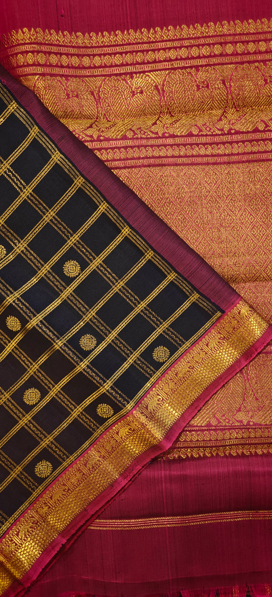 Navy blue with Magenta kanjivaram silk saree