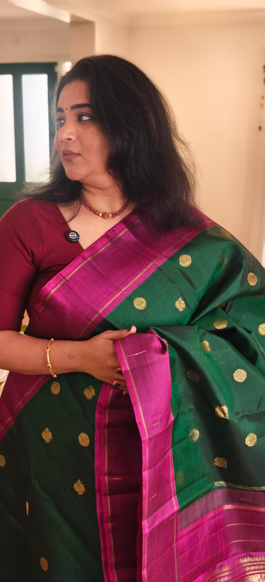 Green and Magenta kanjivaram silk saree