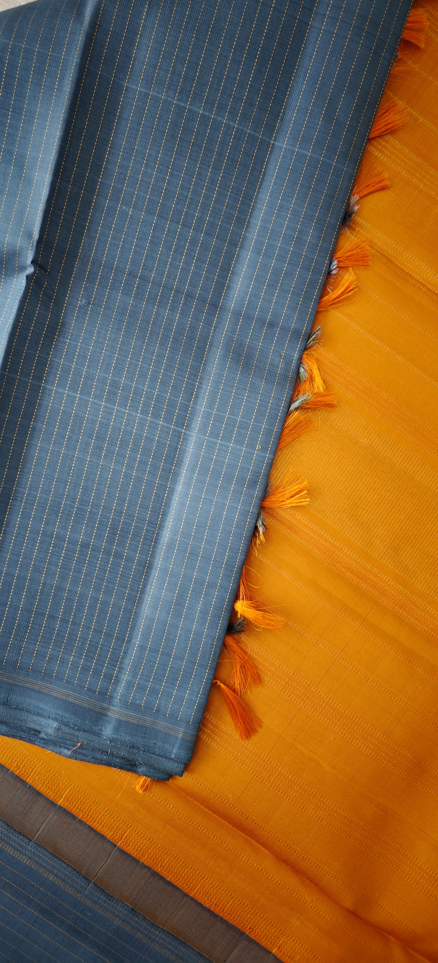 Grey and Mustard  Yellow Kanjivaram Saree | 3-gram Zari