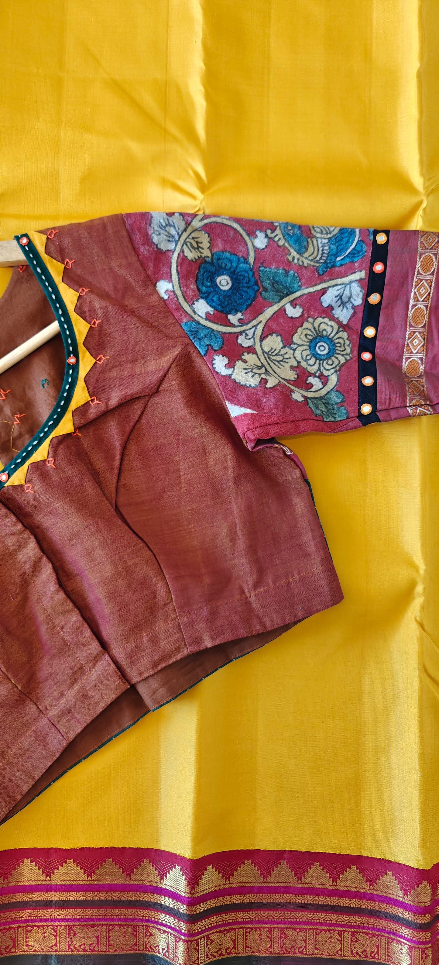 Kalamkari with Kutch Work Blouse