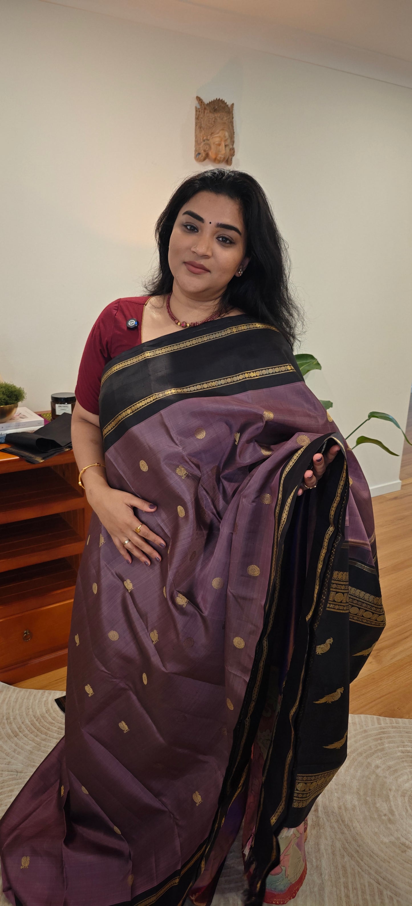 Dusty lavender  and kanchana kanjivaram silk sari