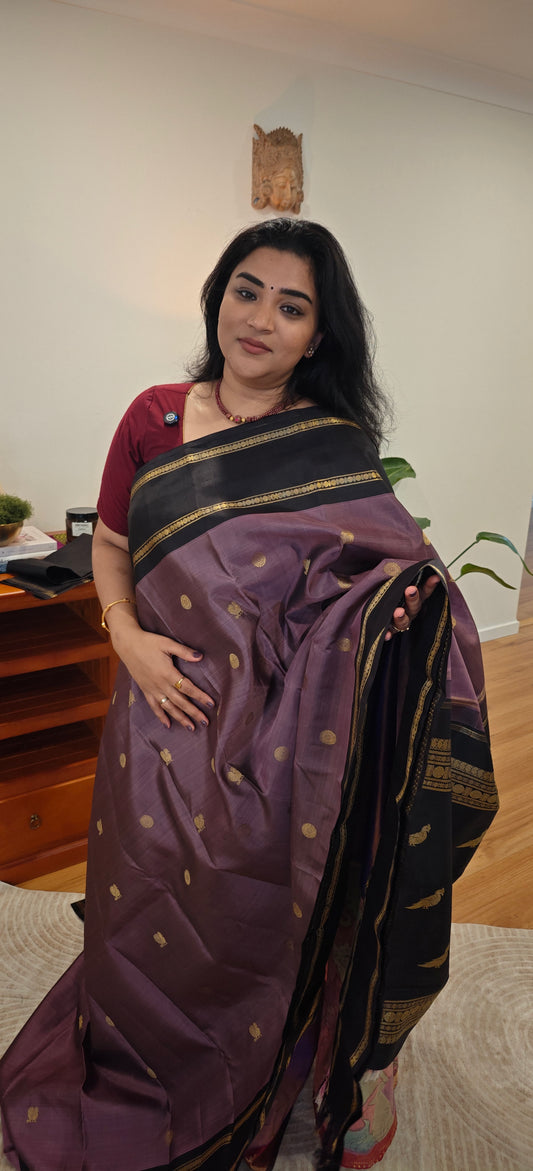 Dusty lavender  and kanchana kanjivaram silk sari
