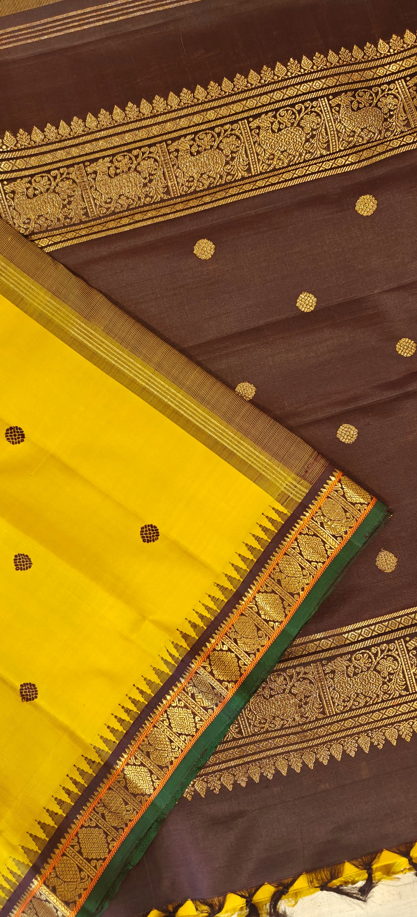 Sampangi and coffee Brown kanjivaram silk sari