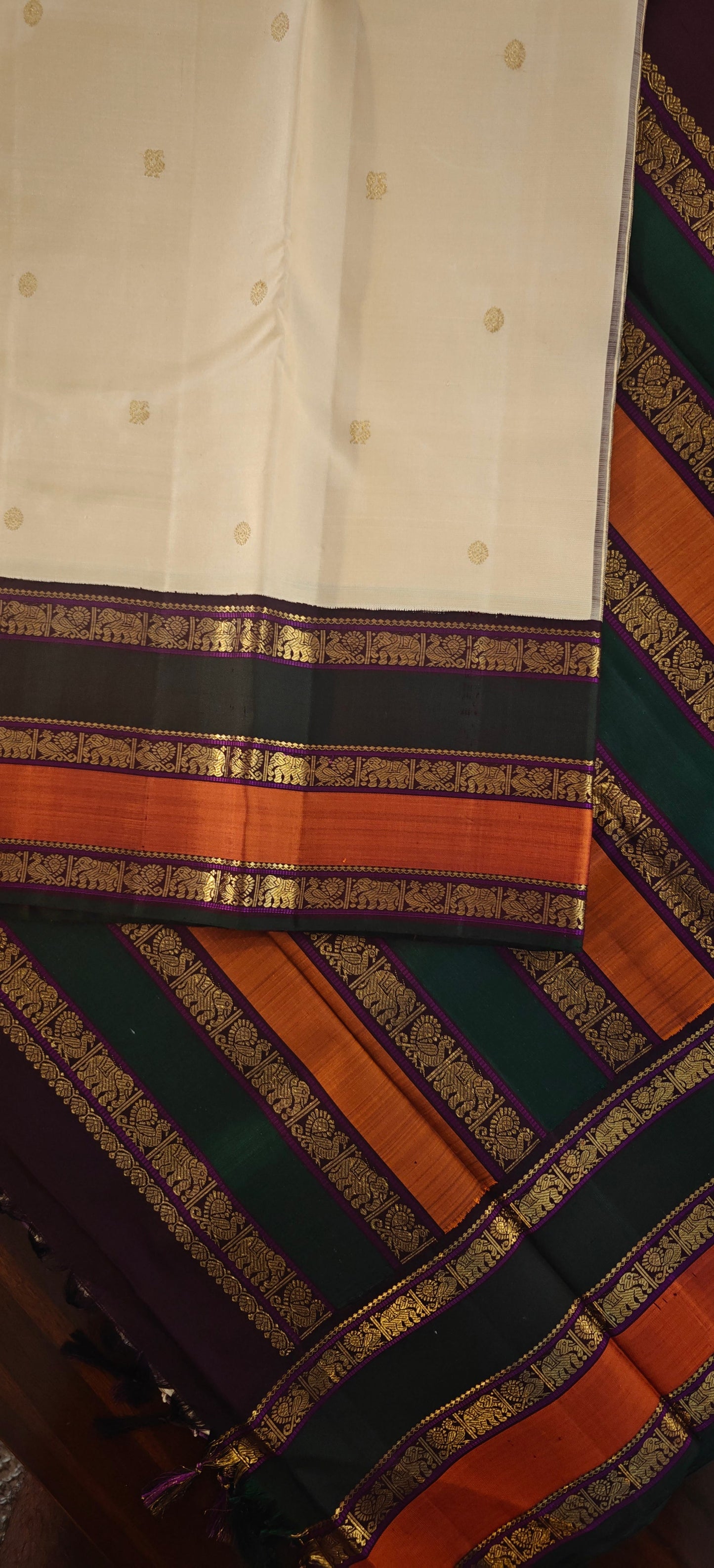 Pre-Order - Sandal, Green and Maroon Korvai Kanjivaram (50% payment)