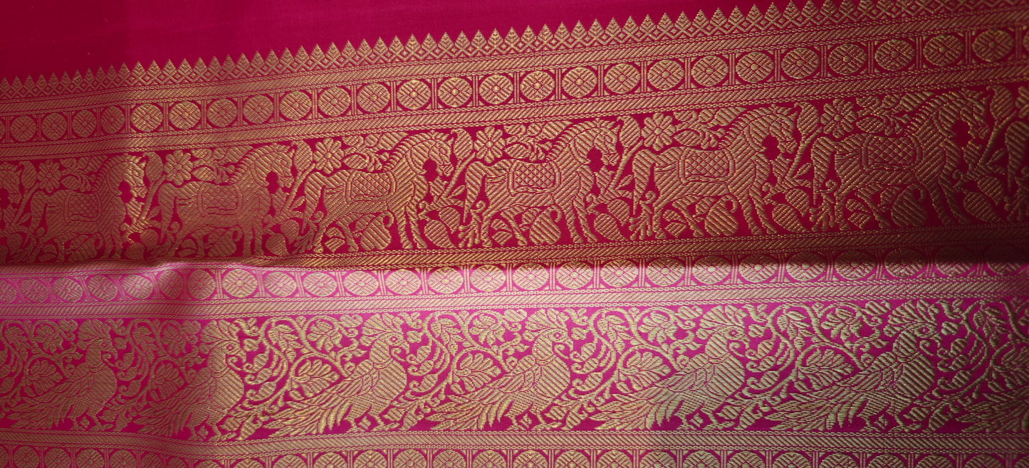 Ink blue with rani pink-Kanjivaram Silk Saree