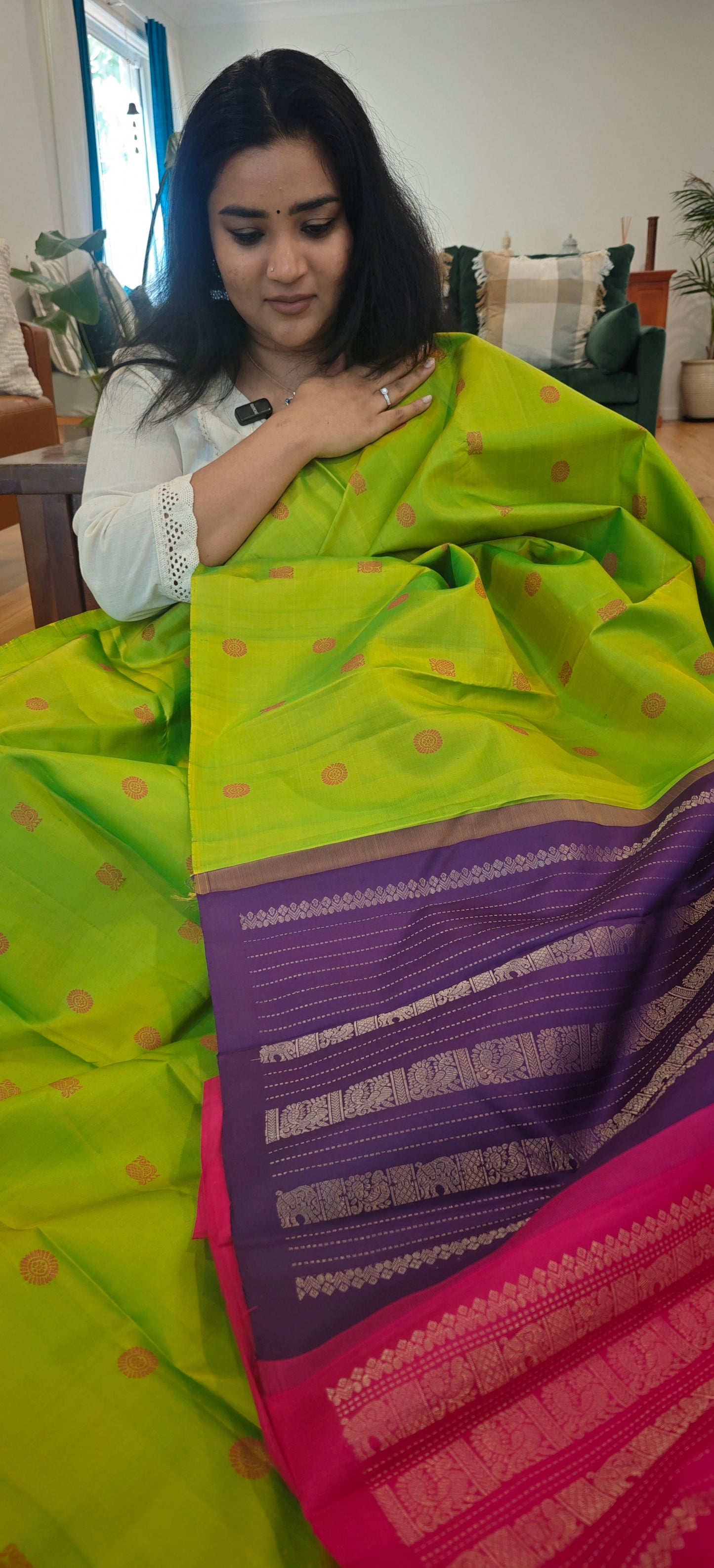 Fresh Green blue double pallu kanjivaram silk saree