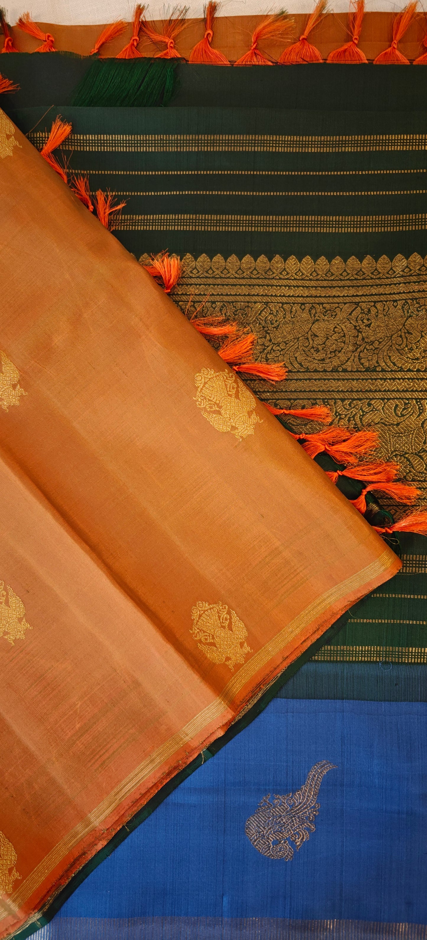 Rust orange double pallu kanjivaram silk saree