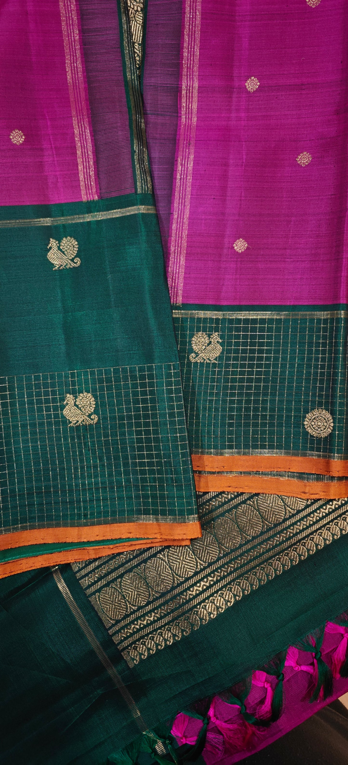 Magenta and green kanjivaram silk saree