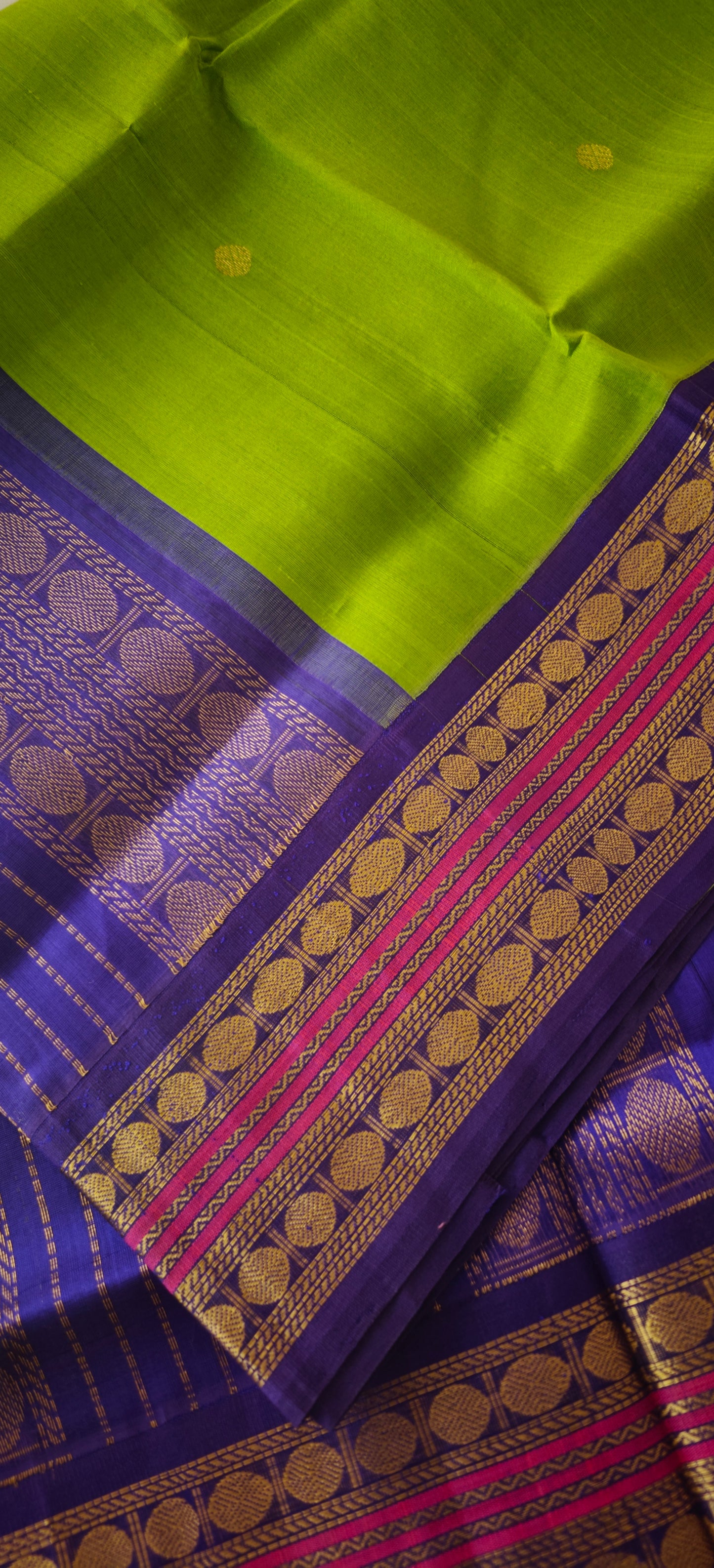Parrot green and purple Kanjivaram silk cotton