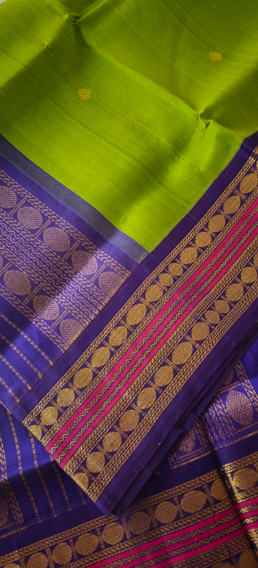 Parrot green and purple Kanjivaram silk cotton