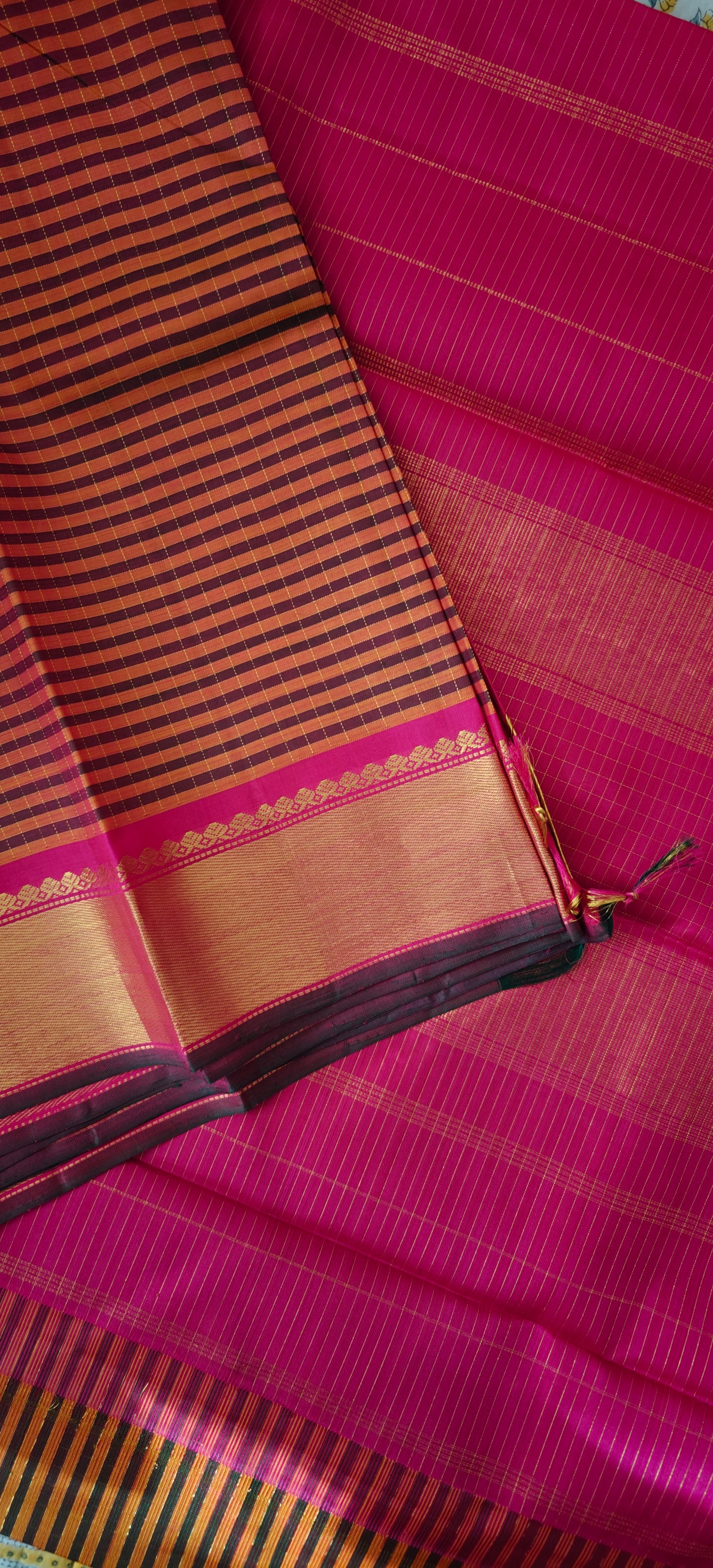 Mustard and green kanjivaram silk saree