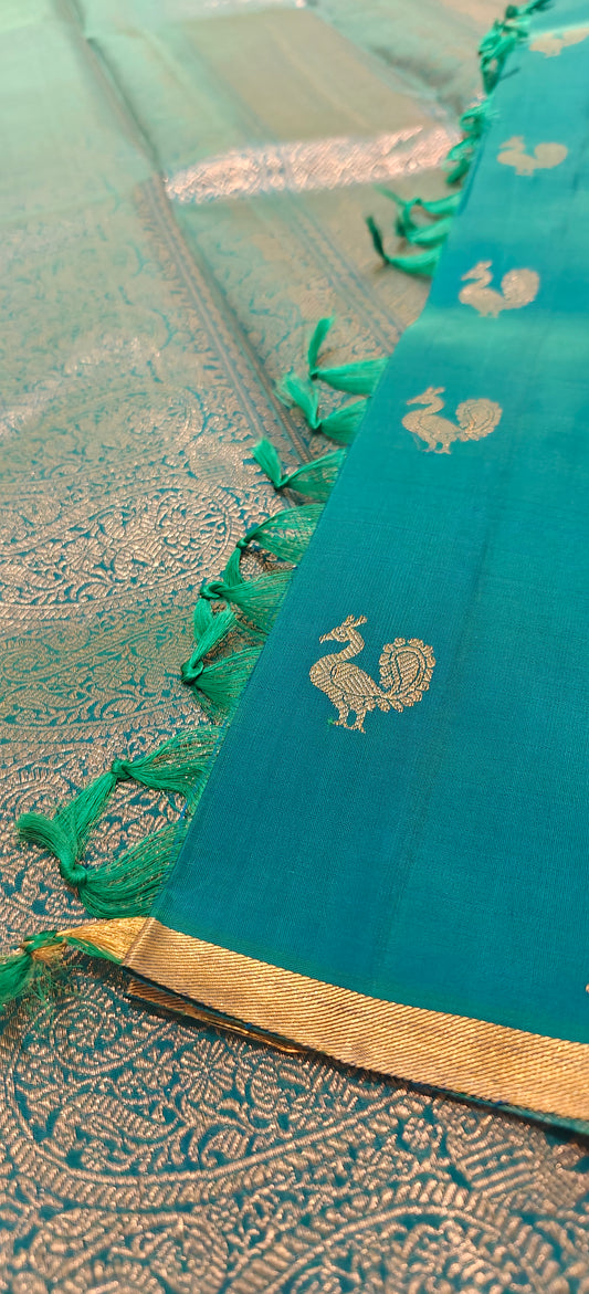 Golden Peacock  borderless-Kanjivaram Silk Sari
