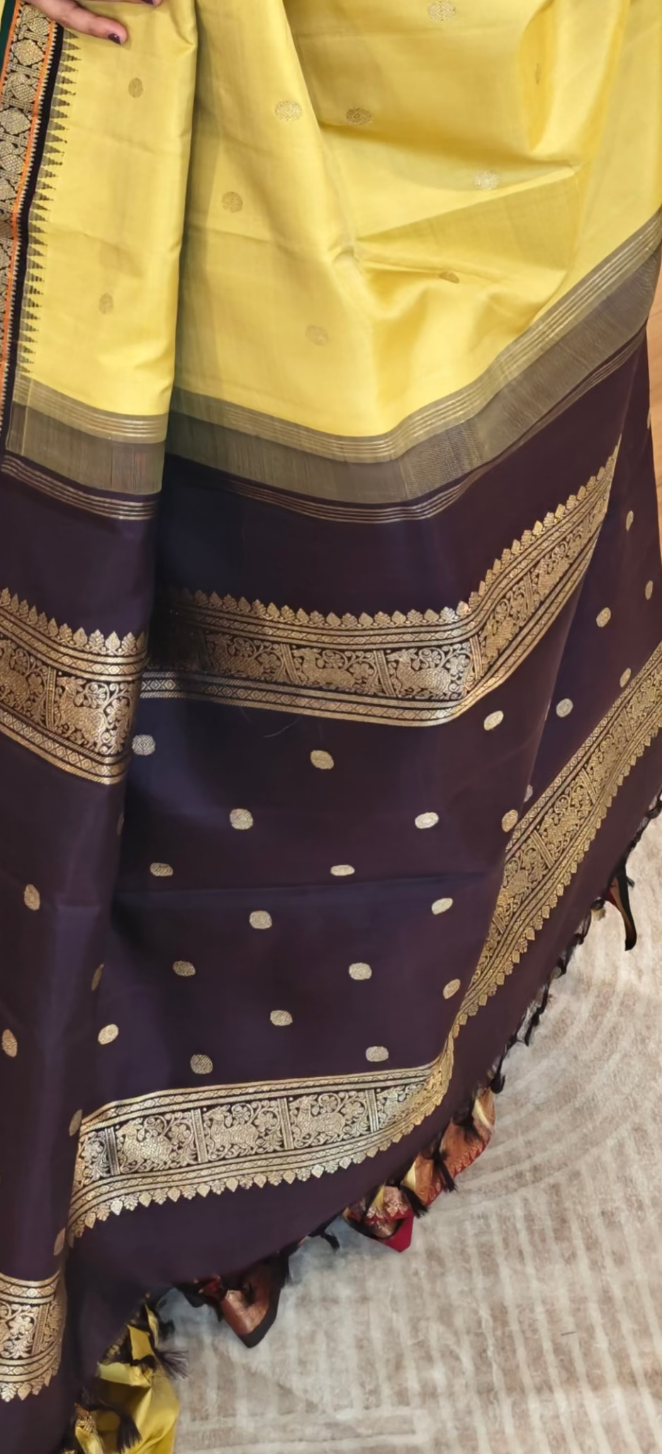 Sampangi and coffee Brown kanjivaram silk sari