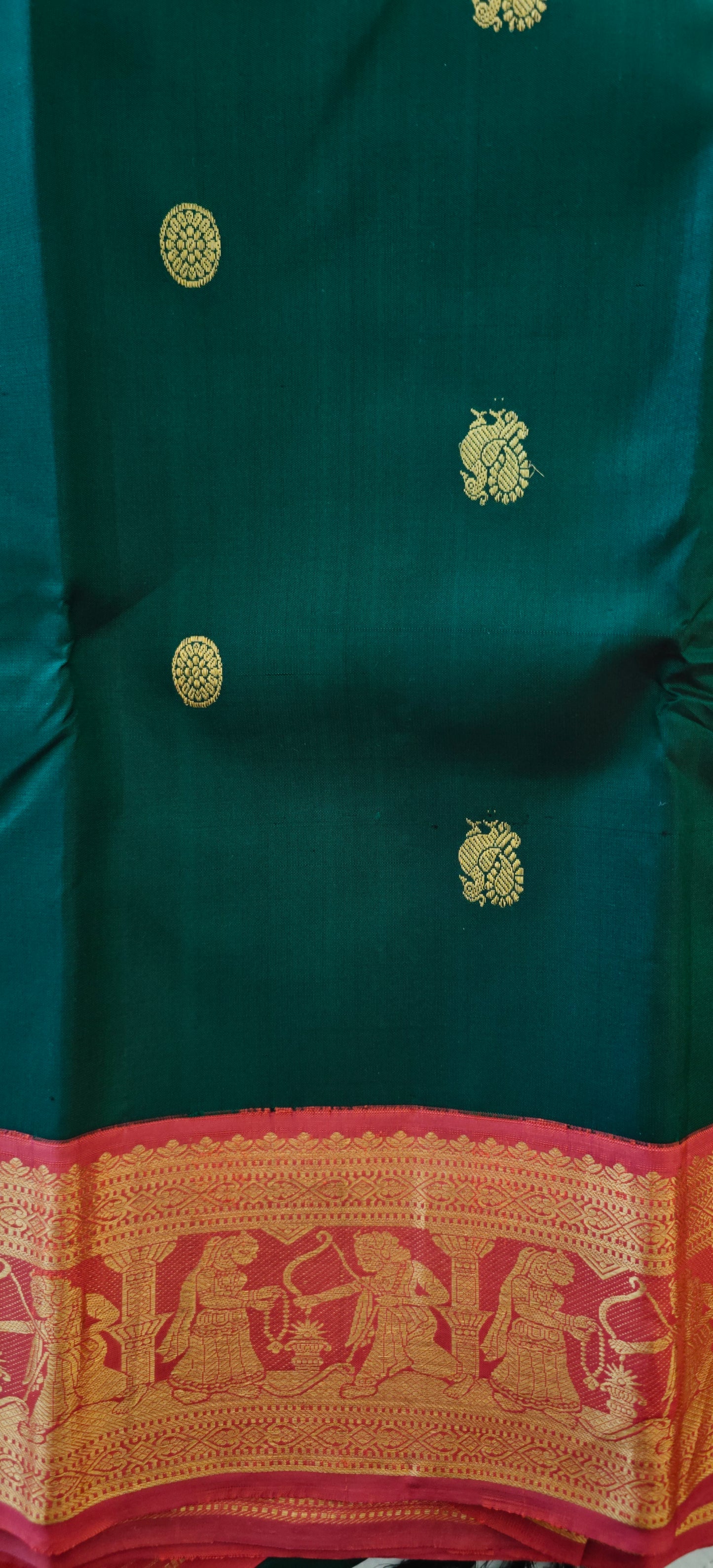 Green and Red -Handwoven Kanjivaram Sari