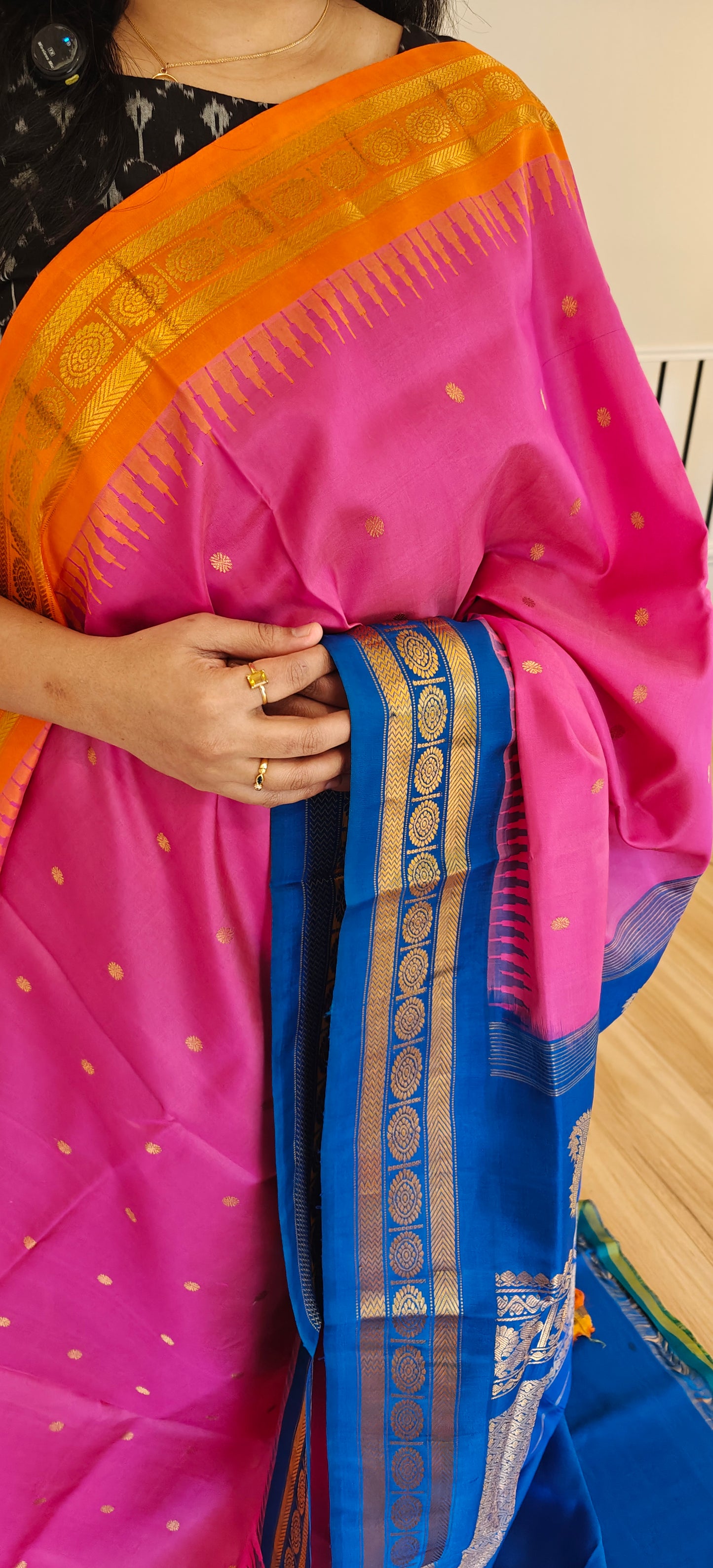Lotus Pink Ganga Jamuna -Gadwal silk saree