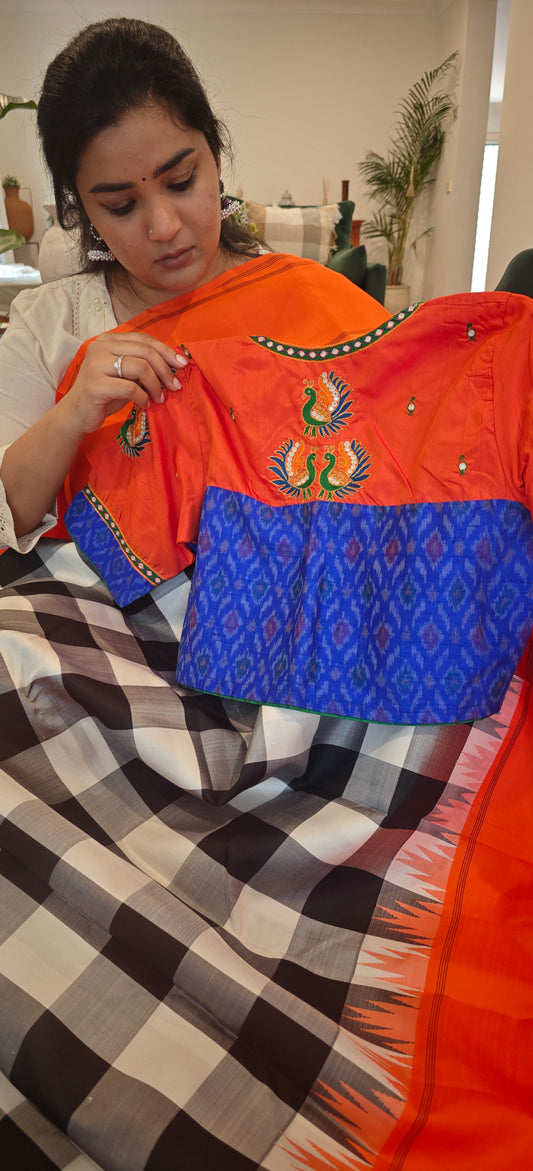 Orange and Blue Ikkat Patchwork Handcrafted Bloue
