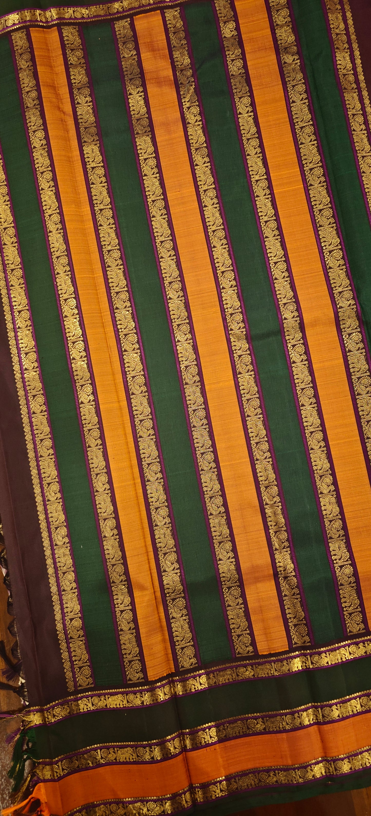 Sandal Color with green and rust Korvai kanjivaram