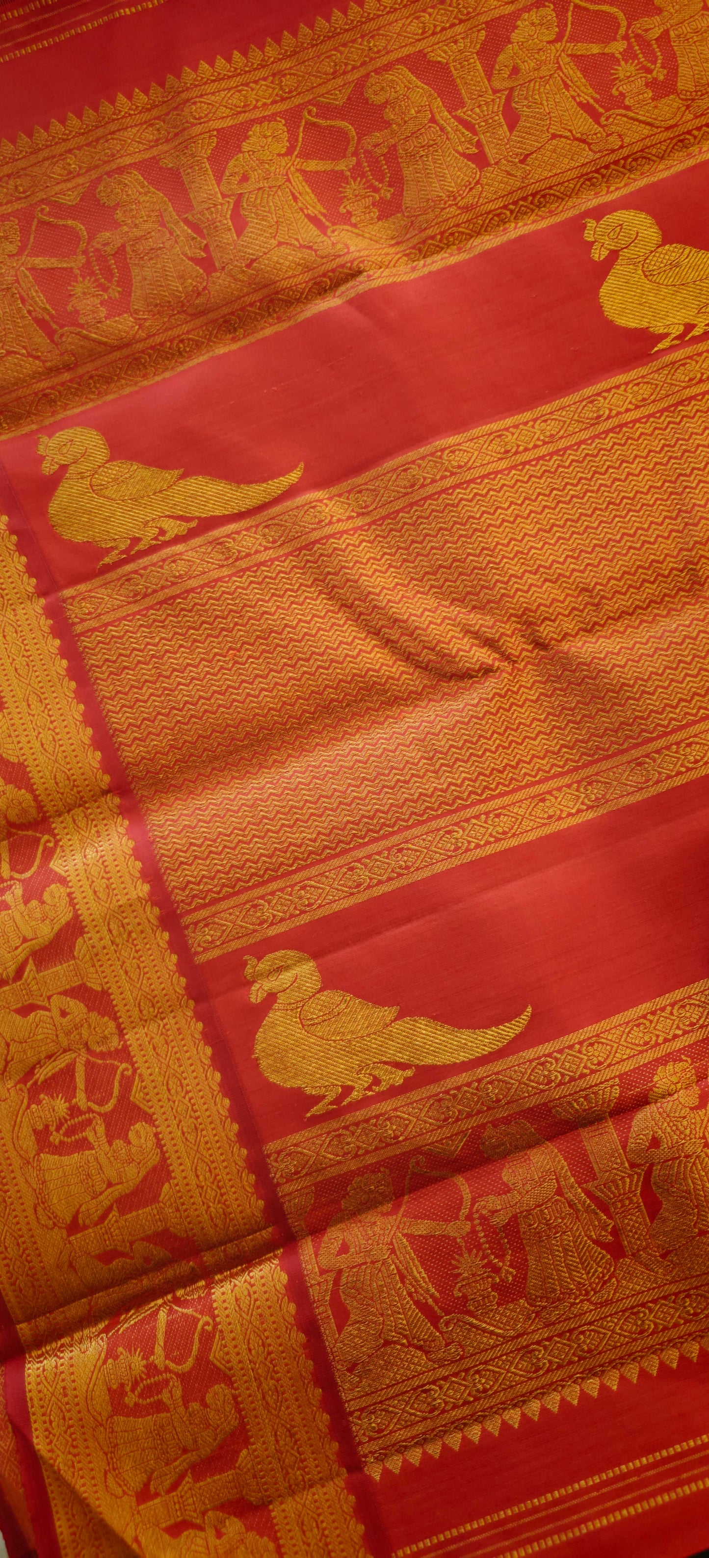 Green and Red -Handwoven Kanjivaram Sari