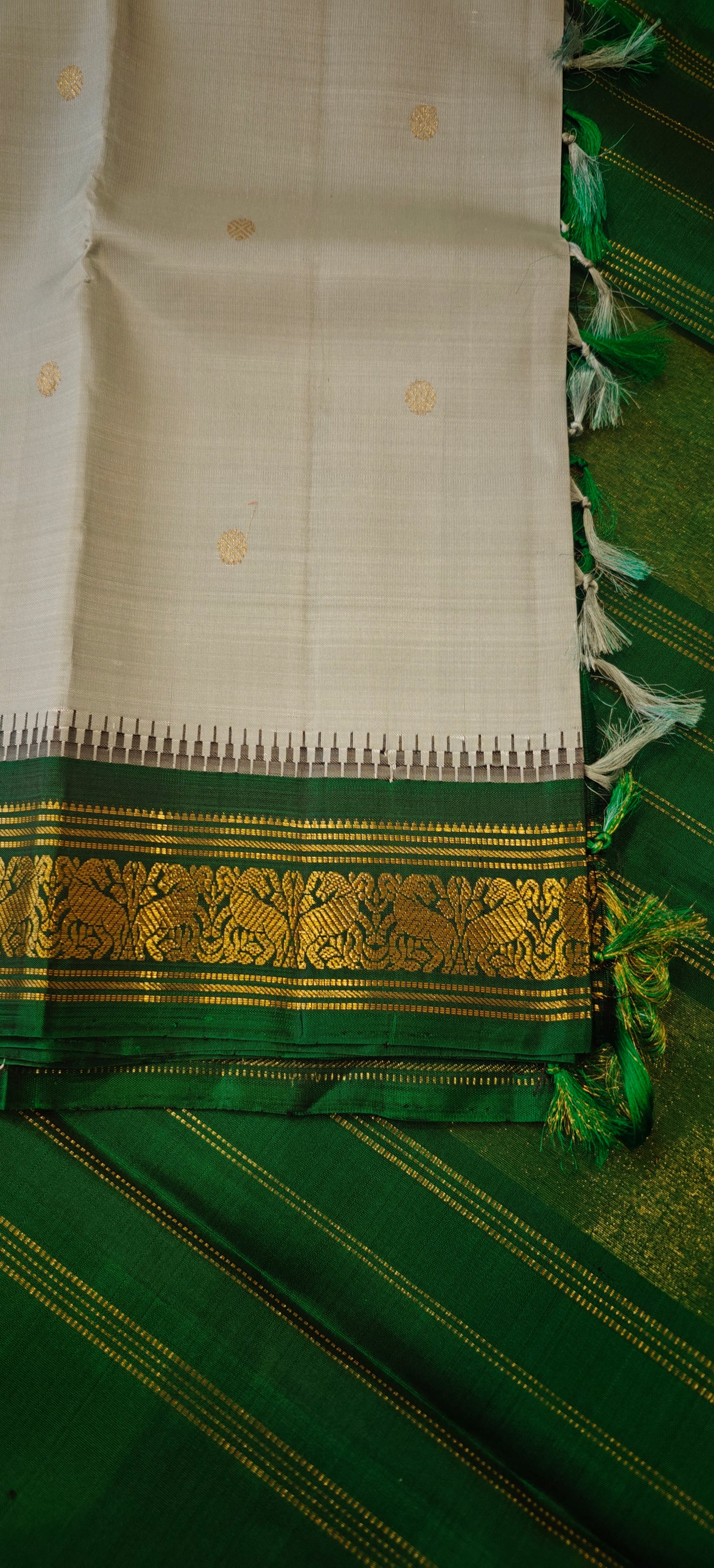 Light blue and bottle green kanjivaram silk saree