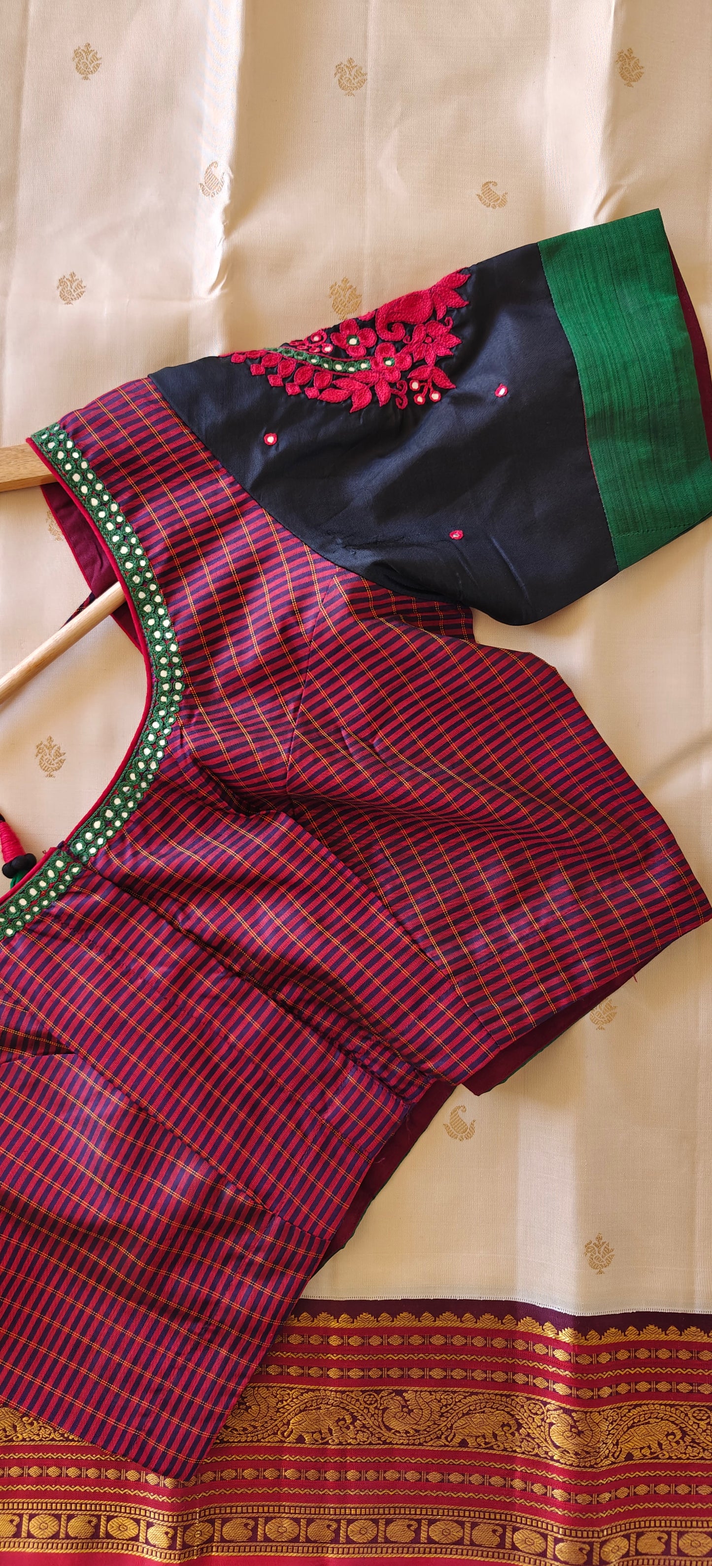 Dark Maroon and Black Silk- Blouse