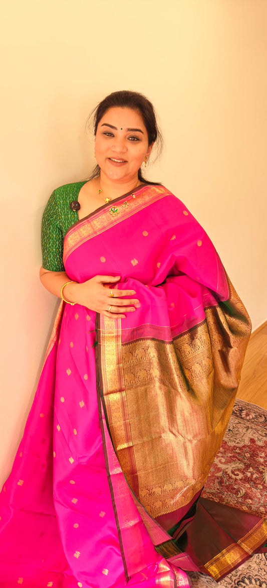 Pink and Green -Kanjivaram Silk Saree
