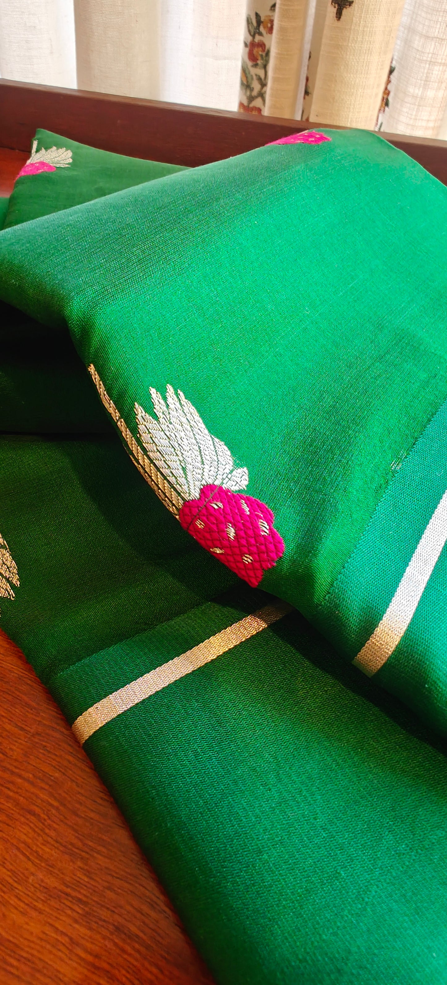 Emerald Green Chanderi Silk Sari
