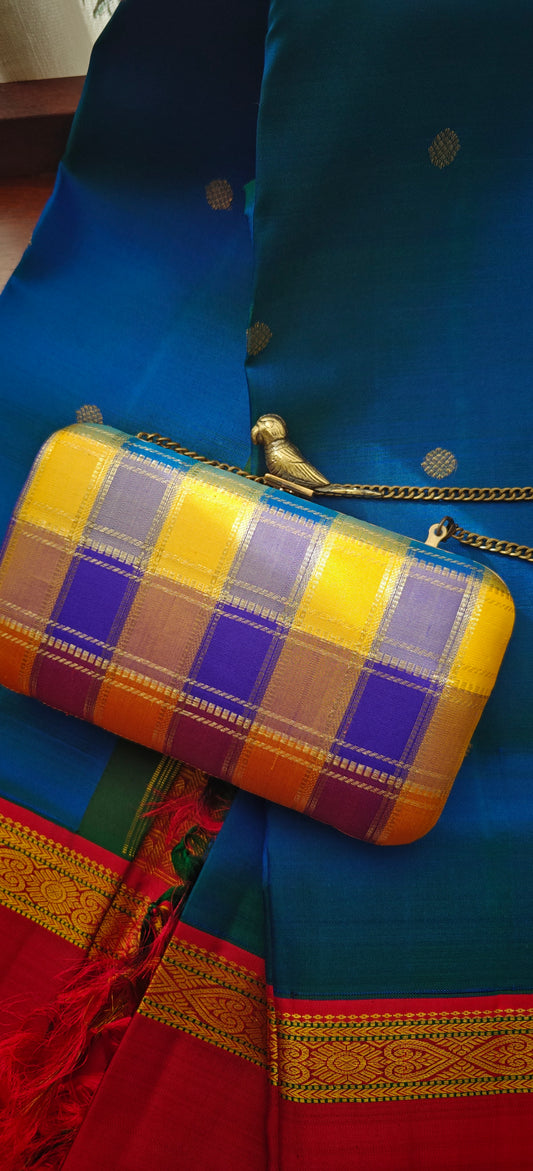Multicolor Checks Silk Clutch