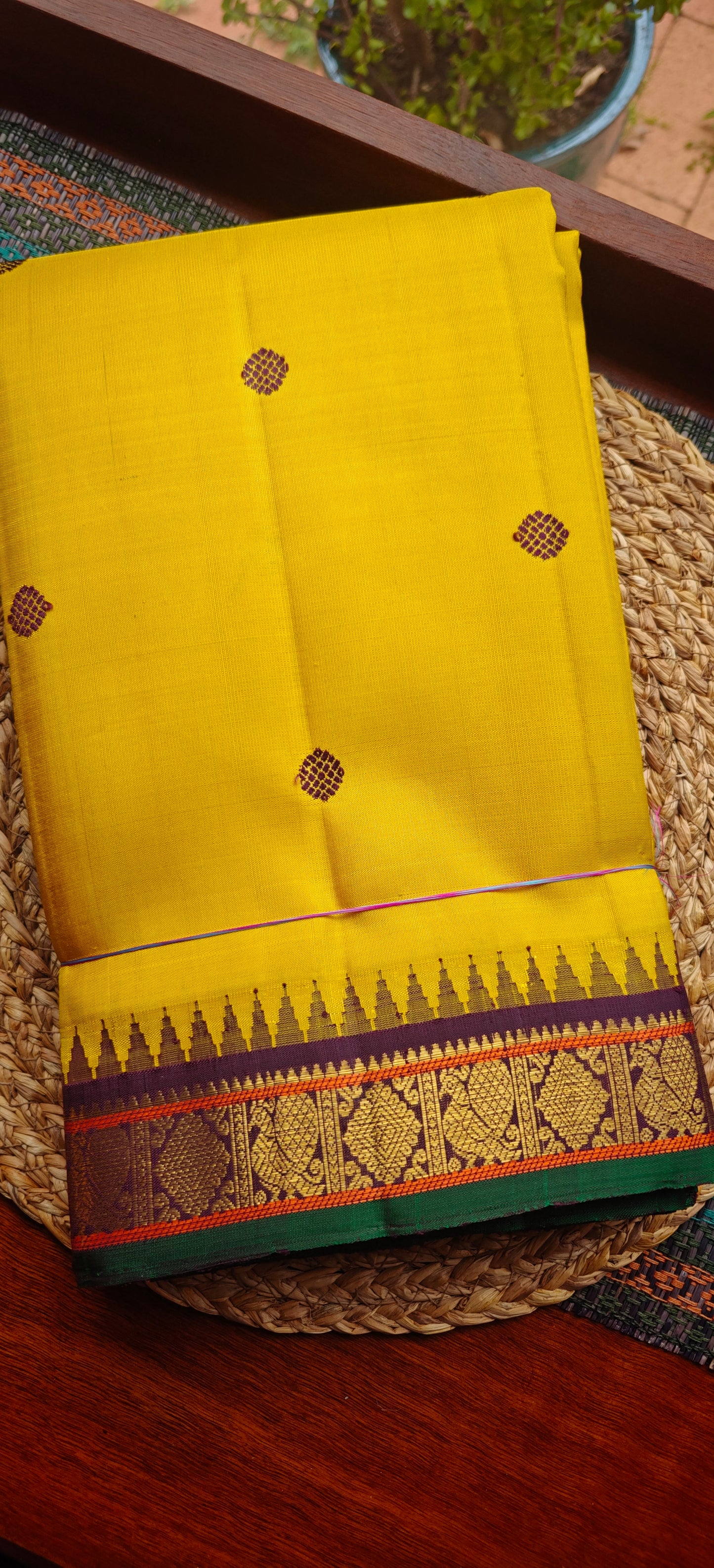 Sampangi and coffee Brown kanjivaram silk sari