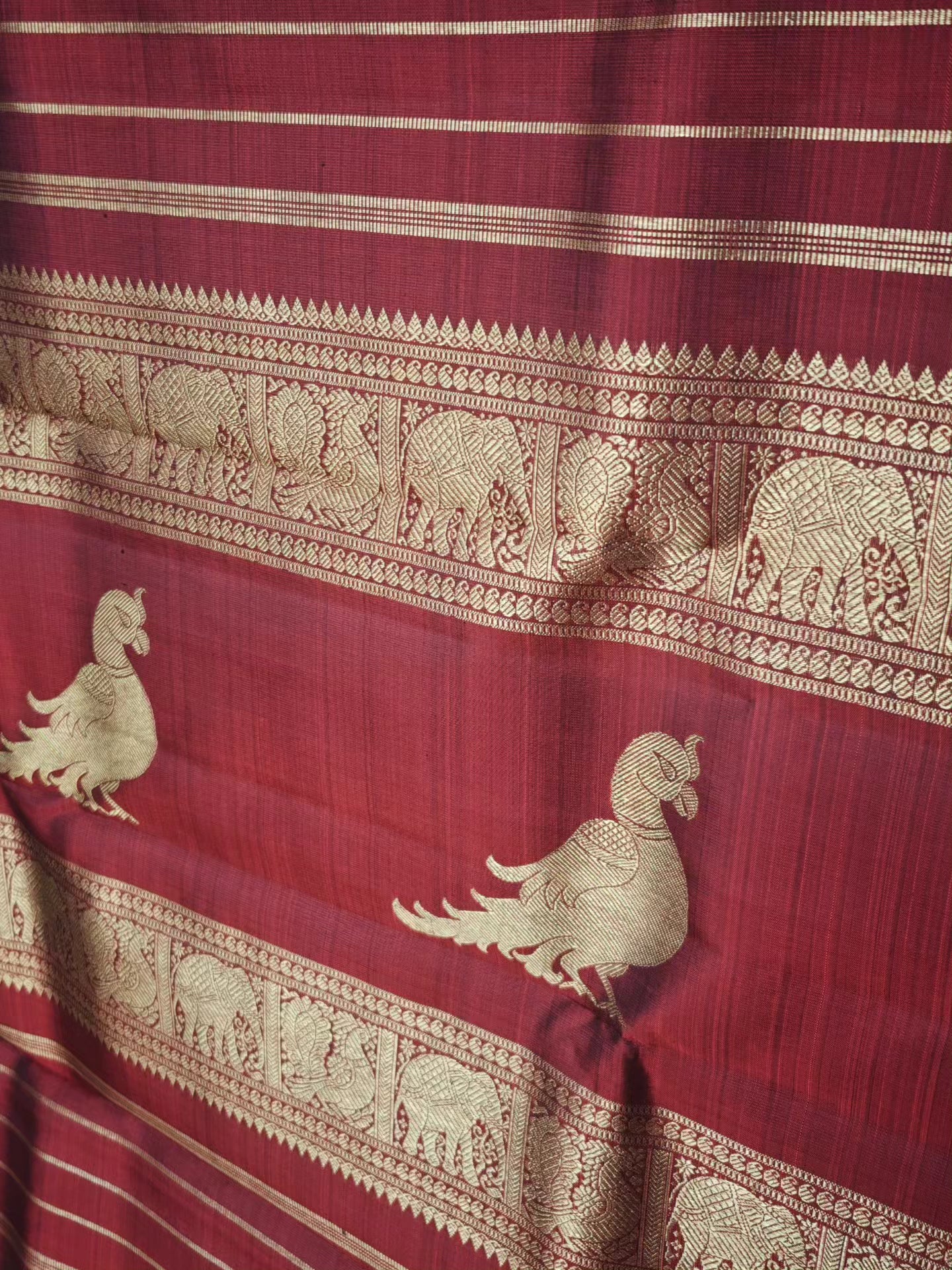 Kesar Orange and Maroon kanjivaram silk saree