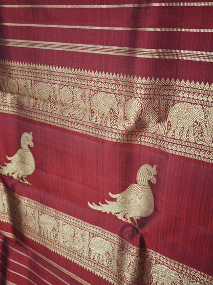 Kesar Orange and Maroon kanjivaram silk saree