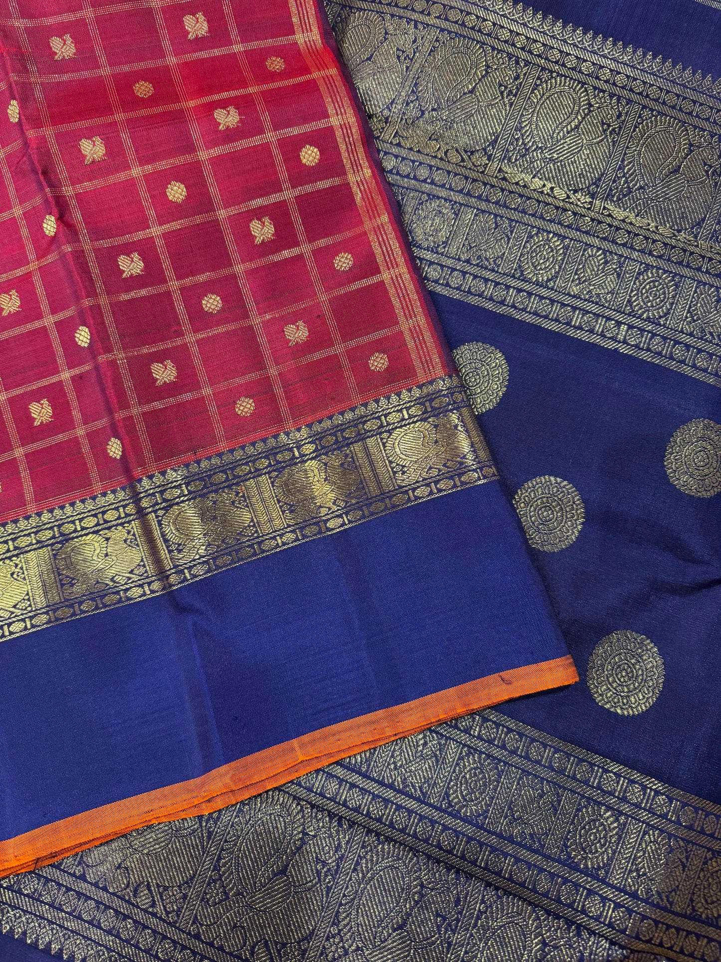 Maroon and navy blue kanjivaram silk saree