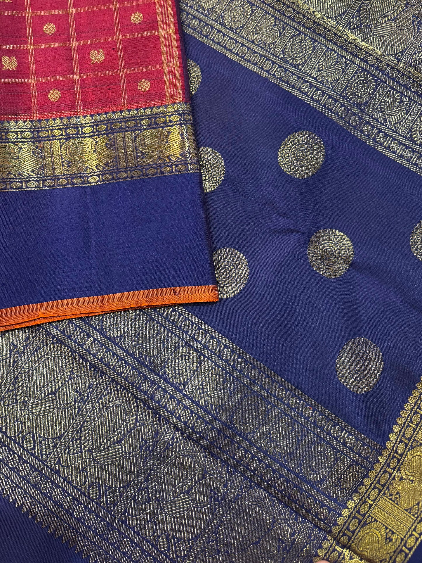Maroon and navy blue kanjivaram silk saree