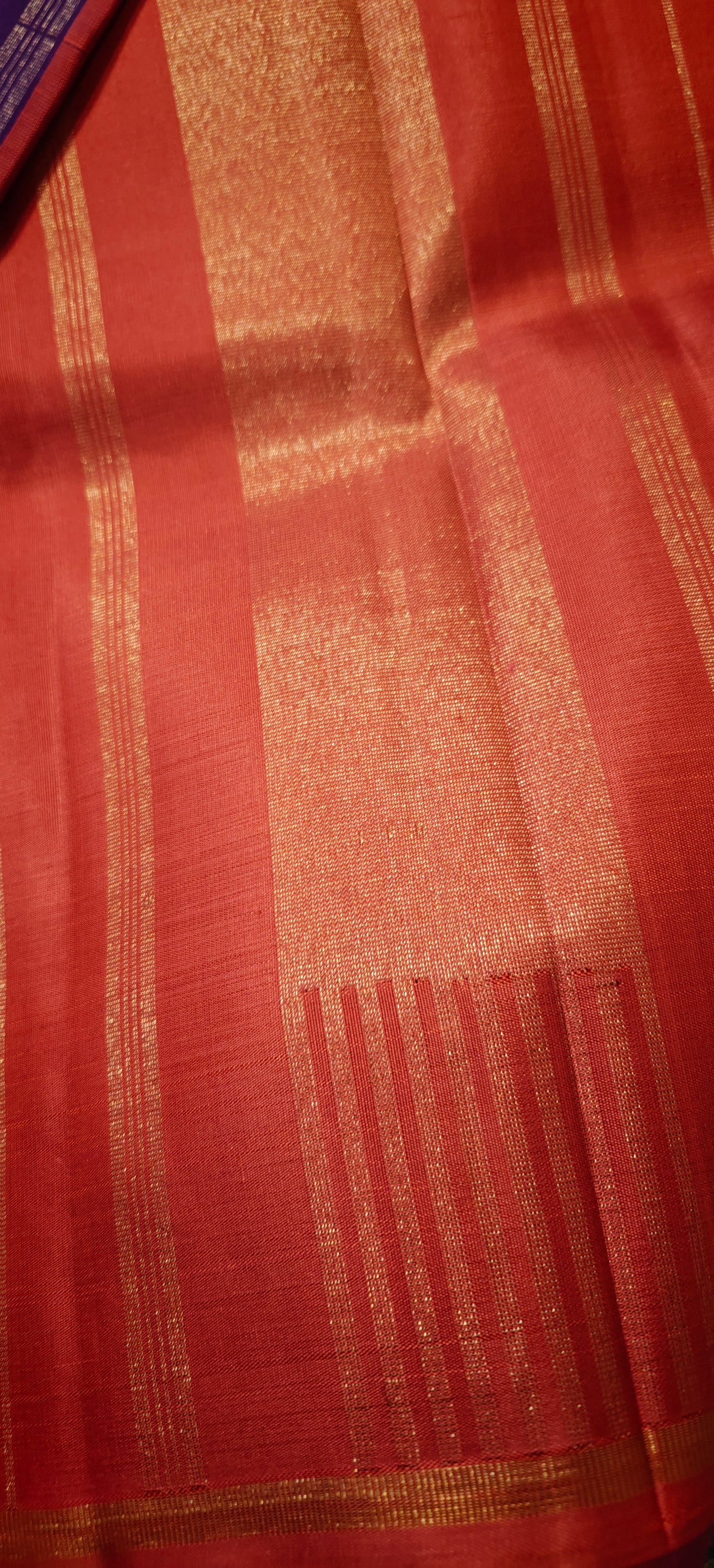 Purple and Peachy pink borderless kanjivaram silk saree